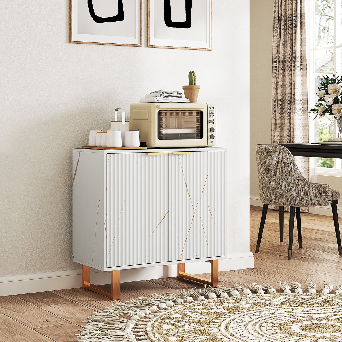 HOMCOM Elegant Storage Sideboard White and Gold Tone with Adjustable Shelves and Two Cabinets