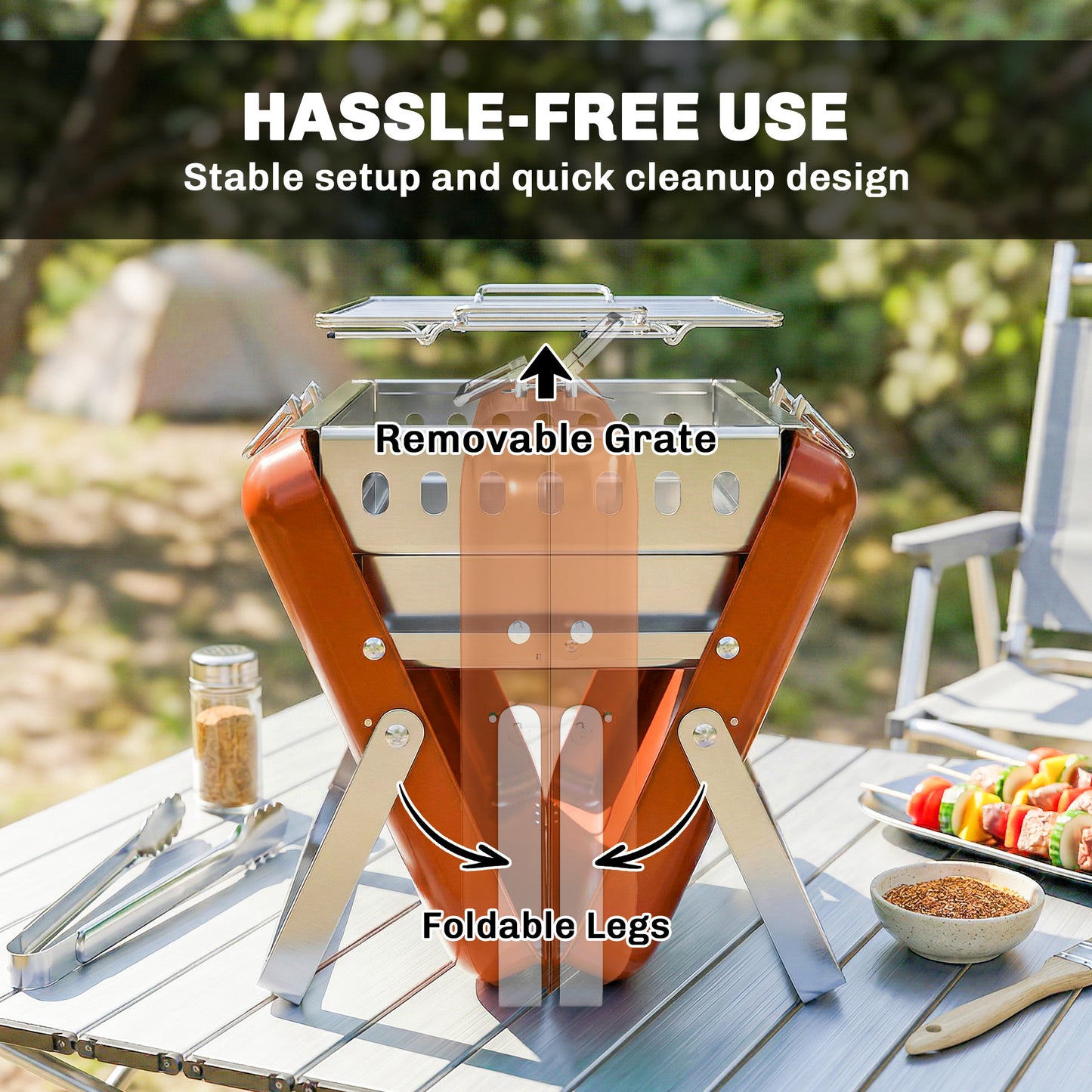 Outsunny Portable Charcoal BBQ Grill Stainless Steel Tilting Grate For Camping Picnic Garden Orange