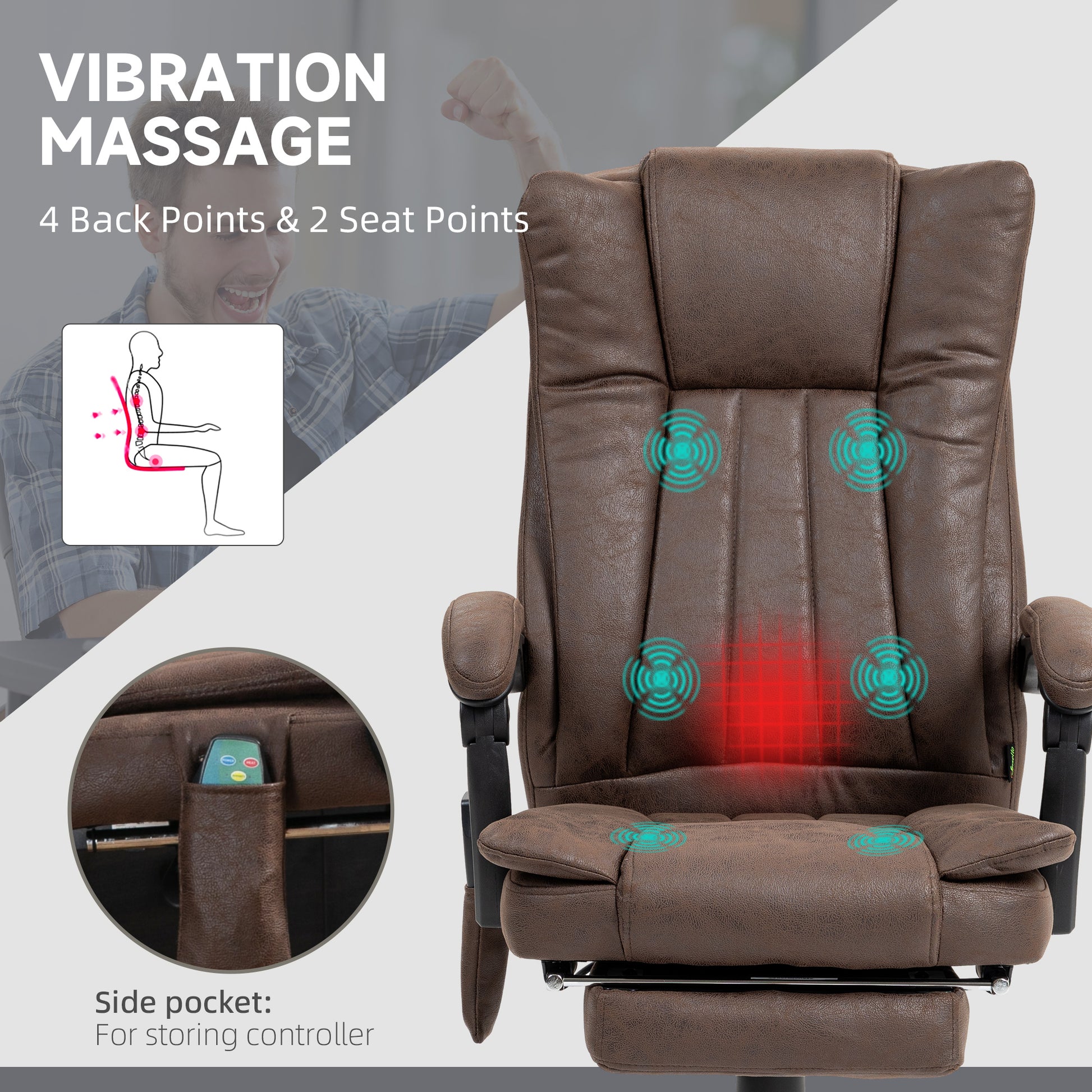 Vinsetto Heated Vibrating Massage Desk Chair with Adjustable Height and Footrest, Chocolate Brown - ALL4U RETAILER LTD