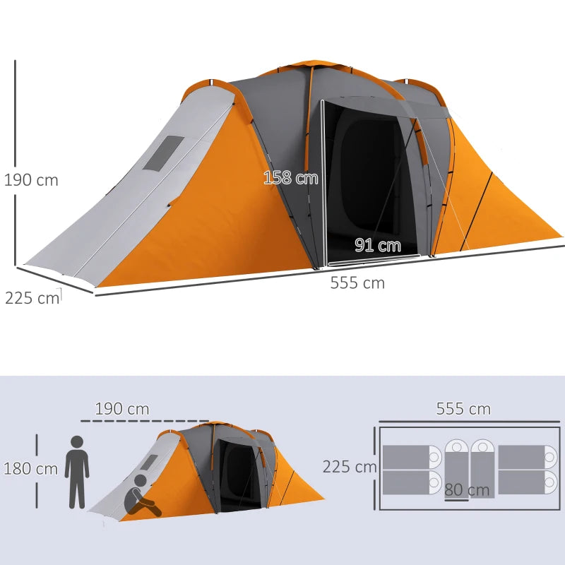 Outsunny Large Camping Tent with 2 Bedrooms, Living Area | 2000mm Waterproof, Portable 4-6 Person Tent in Orange | Includes Convenient Carry Bag - ALL4U RETAILER LTD