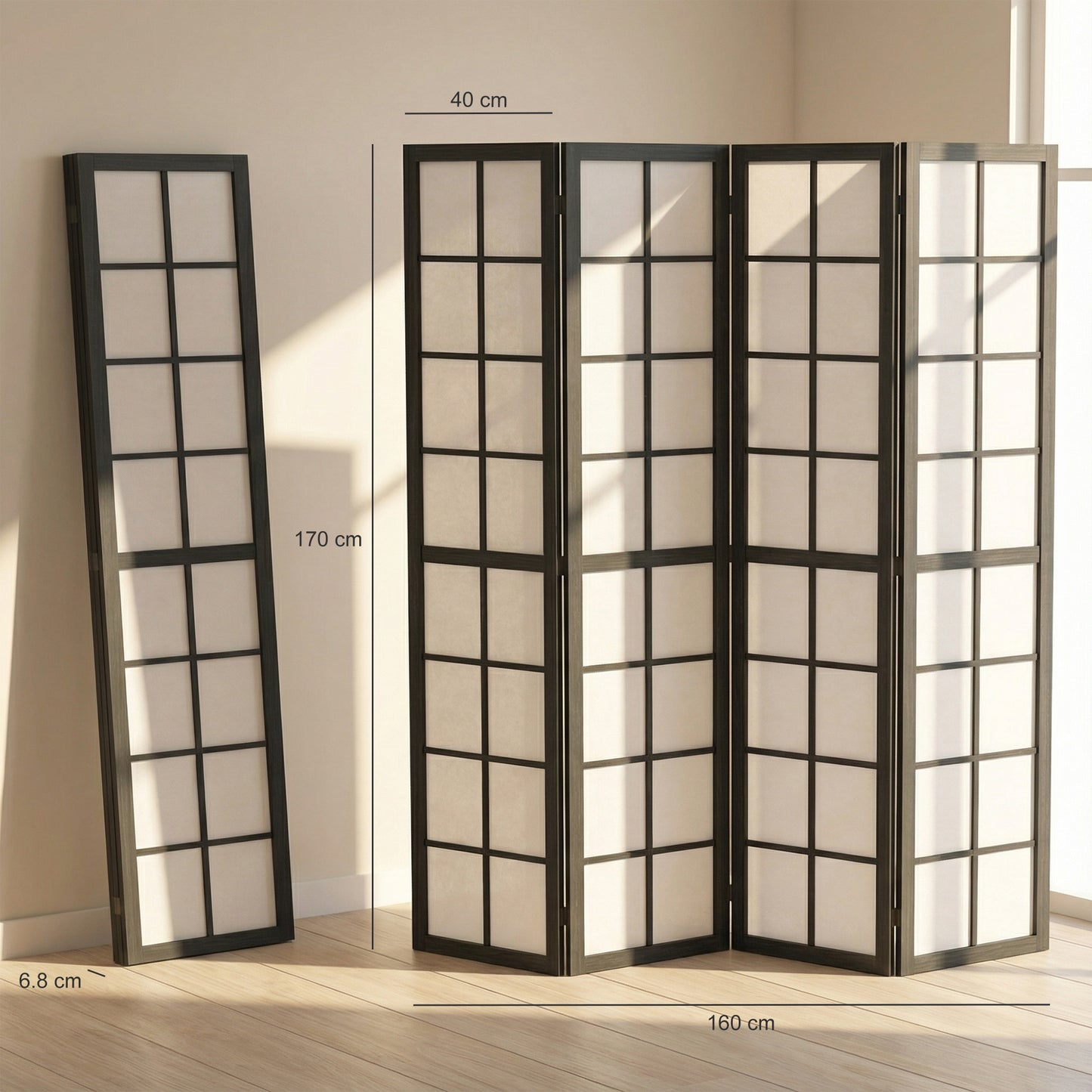 HOMCOM 4 Panel Folding Room Divider Freestanding Indoor Privacy Screen For Living Room And Bedroom Black