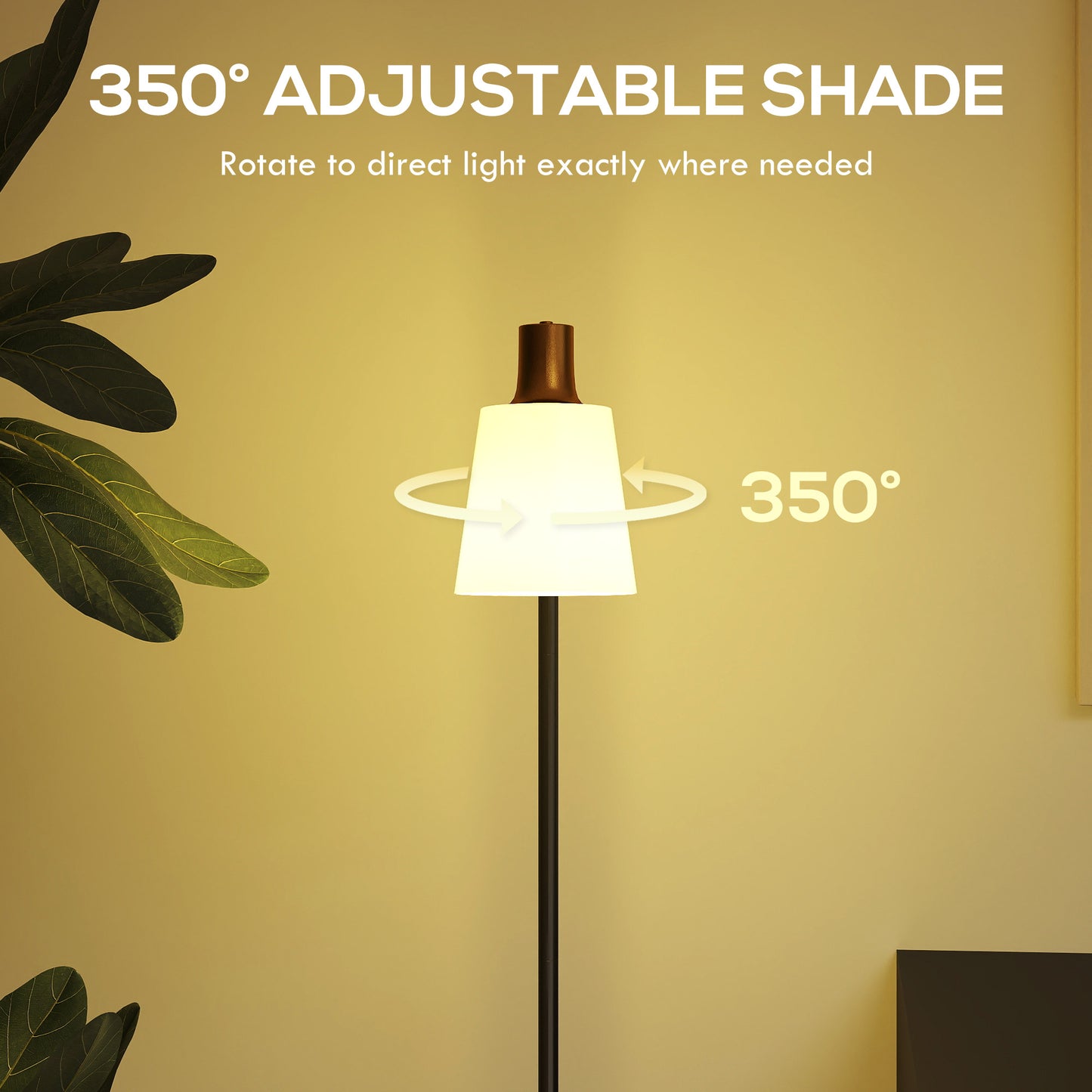 HOMCOM Floor Lamp With 350 Degree Rotatable Head And 3 Color Temperatures 3000K 4000K 6500K Living Room Black