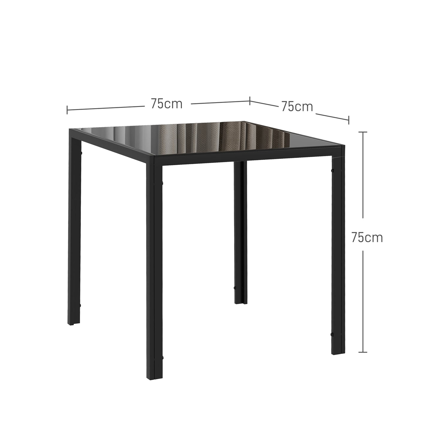 HOMCOM Modern Square Dining Table for Two to Four People with Glass Top and Metal Legs Black