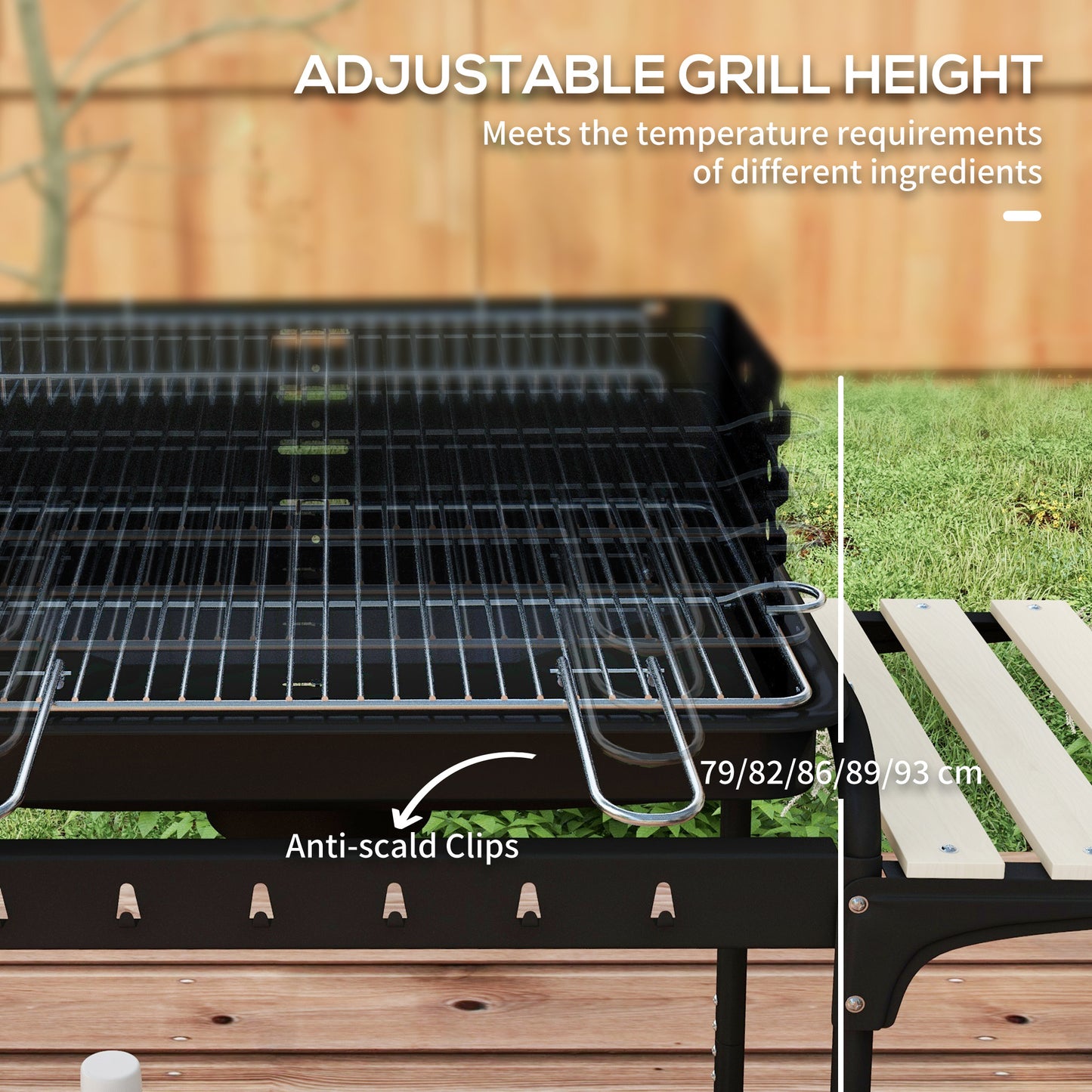 Outsunny Charcoal Barbecue Grill With Adjustable Height Portable Trolley And Ash Catcher And Wheels For Party Black