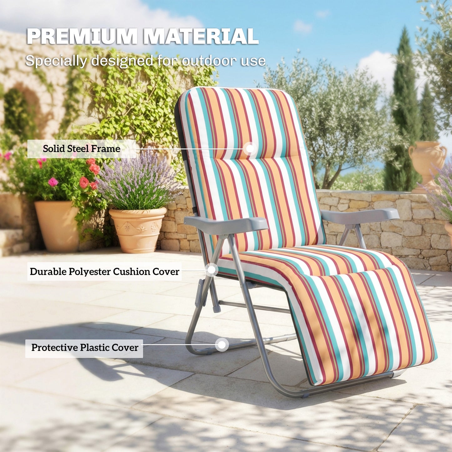 Outsunny Set Of 2 Foldable Patio Sun Loungers With Adjustable Backrests And Cushions Multicoloured