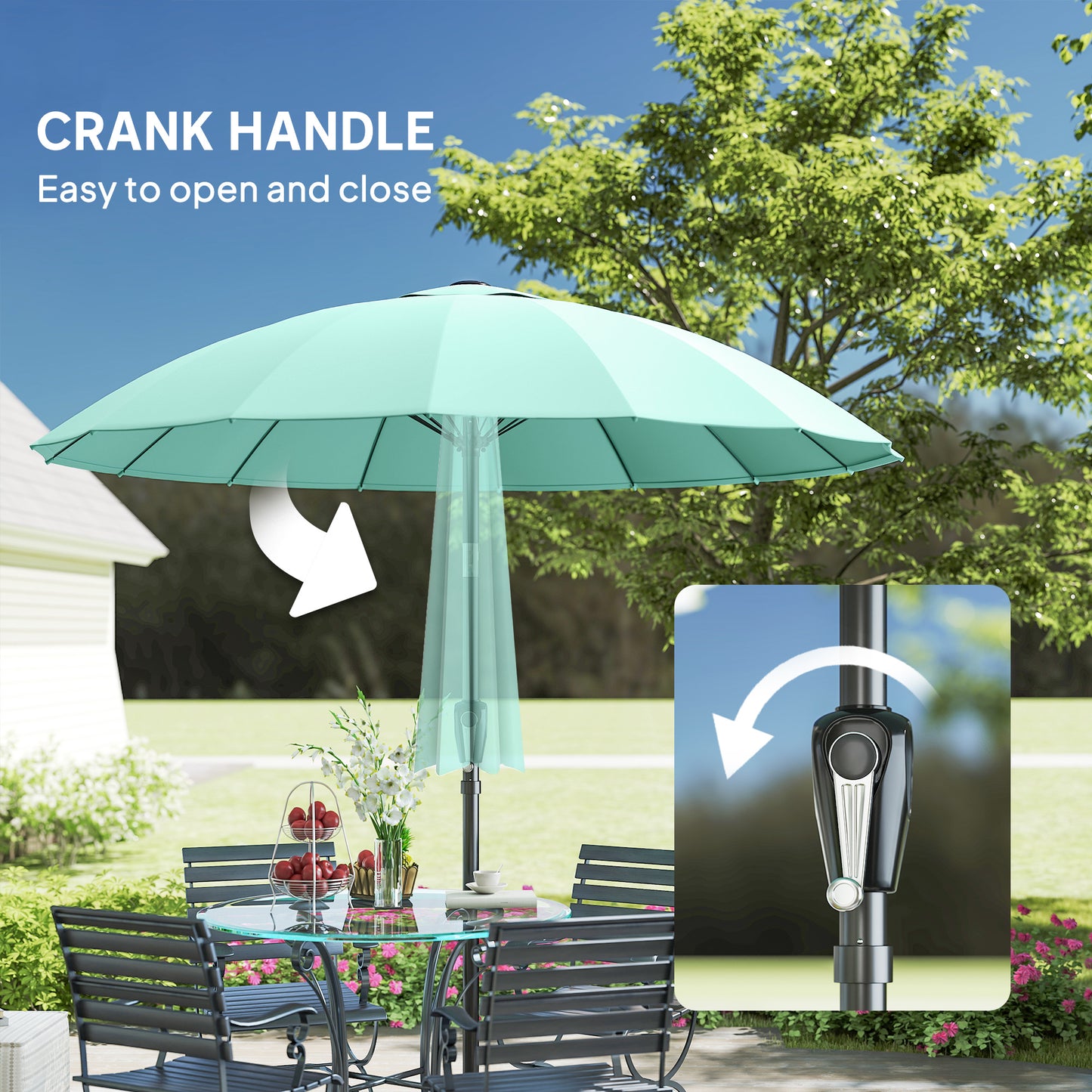 Outsunny 2m Shanghai Garden Parasol Umbrella With 16 Fibreglass Ribs Turquoise Crank Tilt Sun Shade