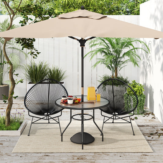 Outsunny Glass Top Outdoor Garden Table with Parasol Hole Black Steel Frame Tempered Glass Bistro Table for Patio