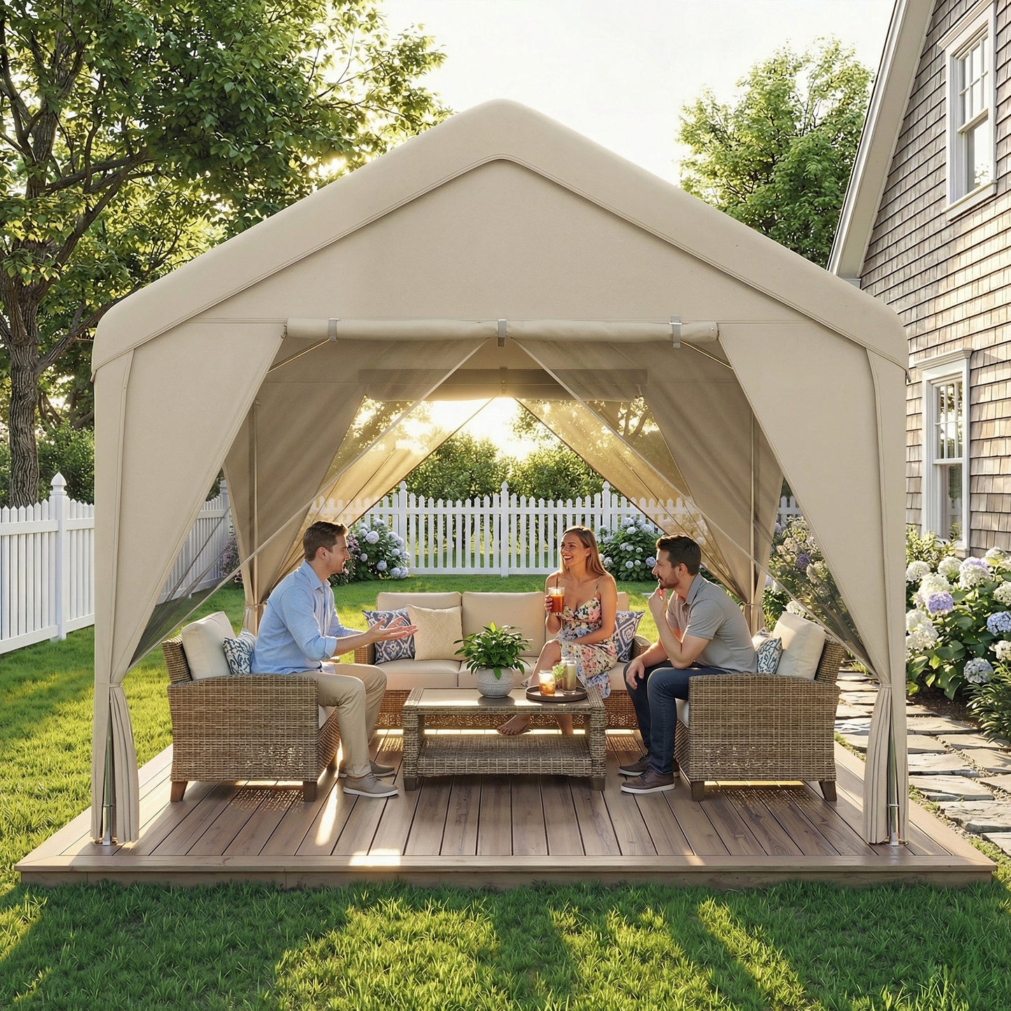 Outsunny 3 By 3 Meter Patio Gazebo With Netting And Curtains For Privacy And Shade Galvanised Steel Frame Khaki
