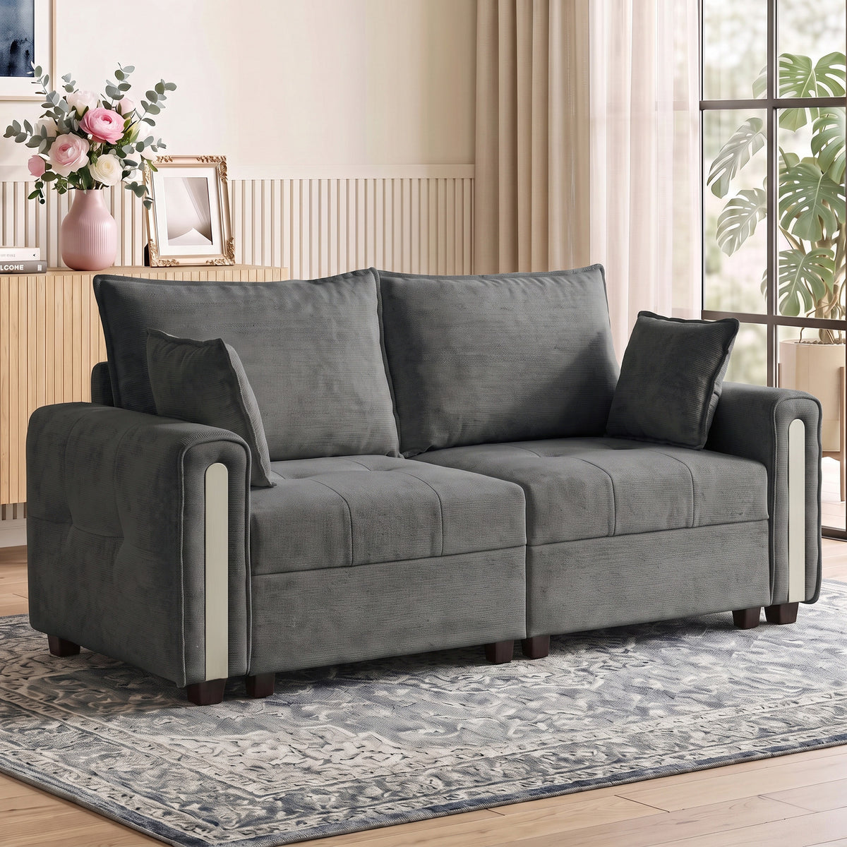HOMCOM 2 Seater Velvet Loveseat Sofa With Lift Up Storage, Dark Grey