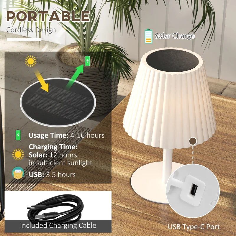 Outsunny Outdoor Table Lamp with Solar and USB Charge, Cordless, Auto Switch - ALL4U RETAILER LTD