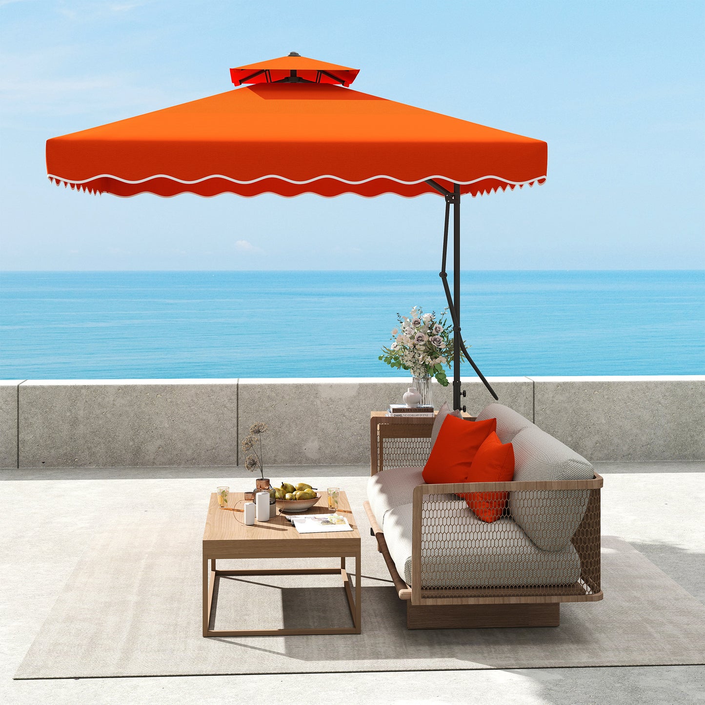 Outsunny 2.5m Cantilever Parasol With Easy Lever Orange Square Top Garden Umbrella With Offset Design And Cross Base