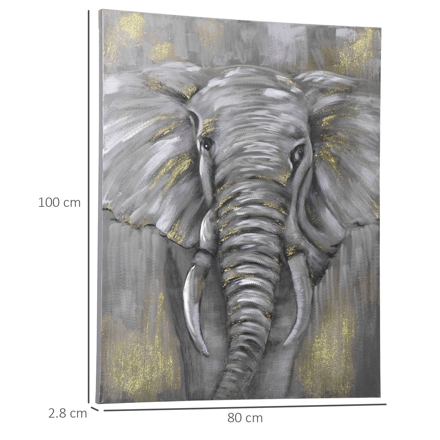 HOMCOM Hand-Painted Grey African Elephant Metal Canvas Wall Art for Home Decor - 100 x 80 cm - ALL4U RETAILER LTD