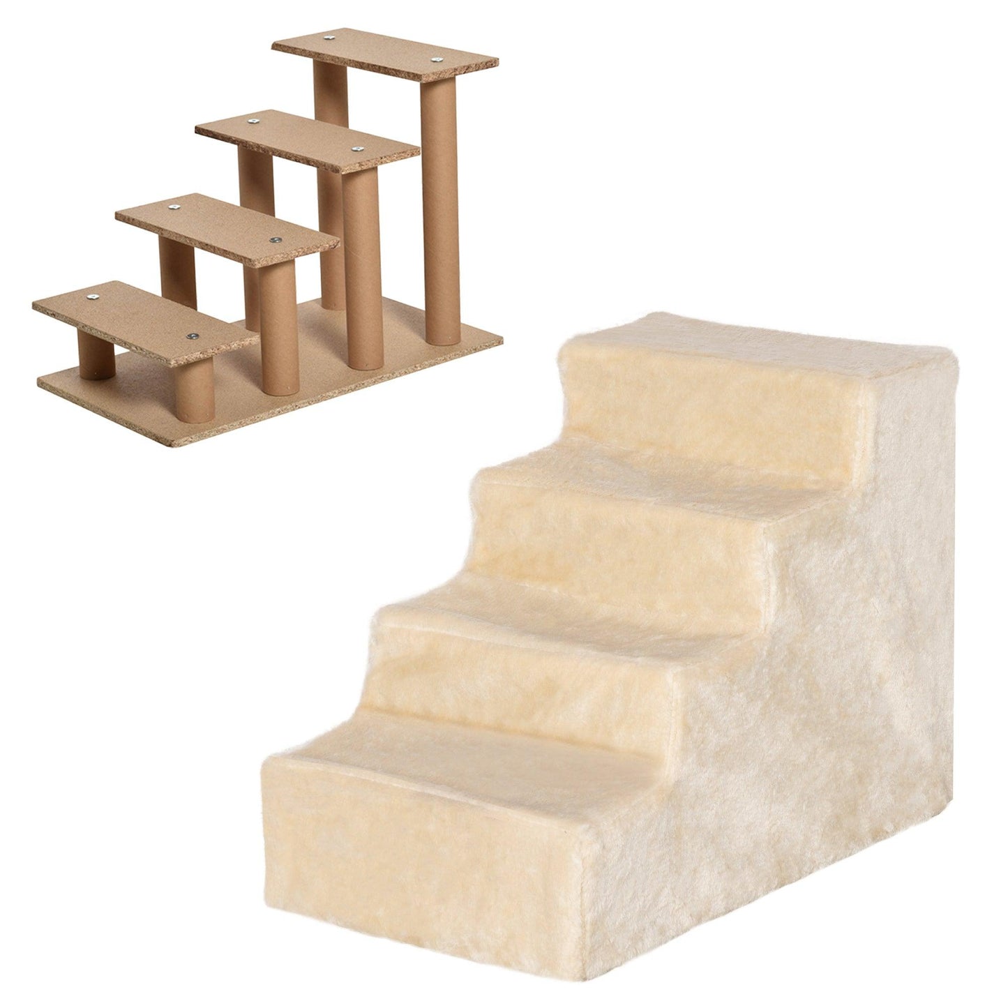 PawHut 4-Step Washable Plush Dog Stairs for High Bed Sofa - ALL4U RETAILER LTD