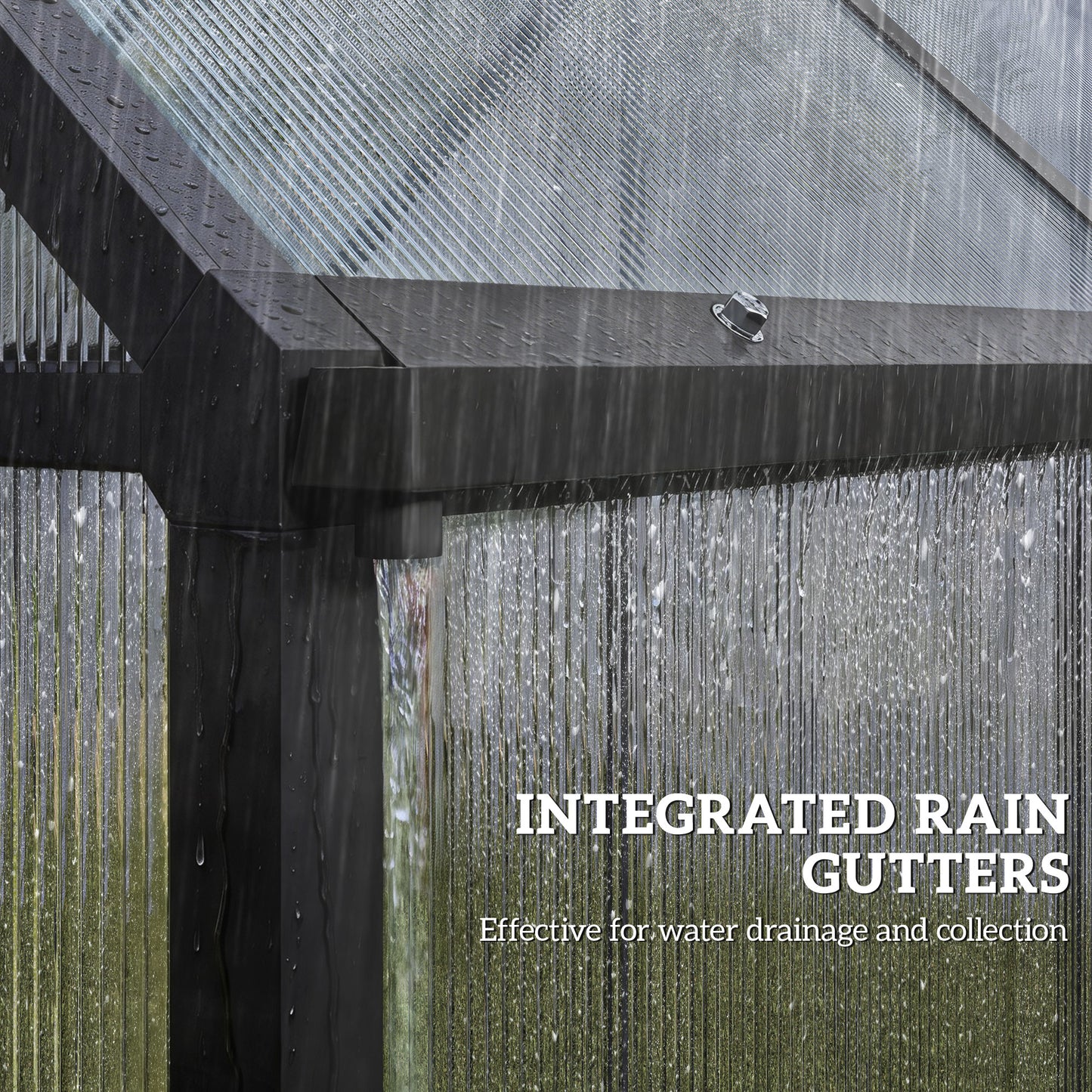Outsunny Polycarbonate Greenhouse With Swing Door Adjustable Window Walk In Rain Gutter 5.5 By 6 Feet Black