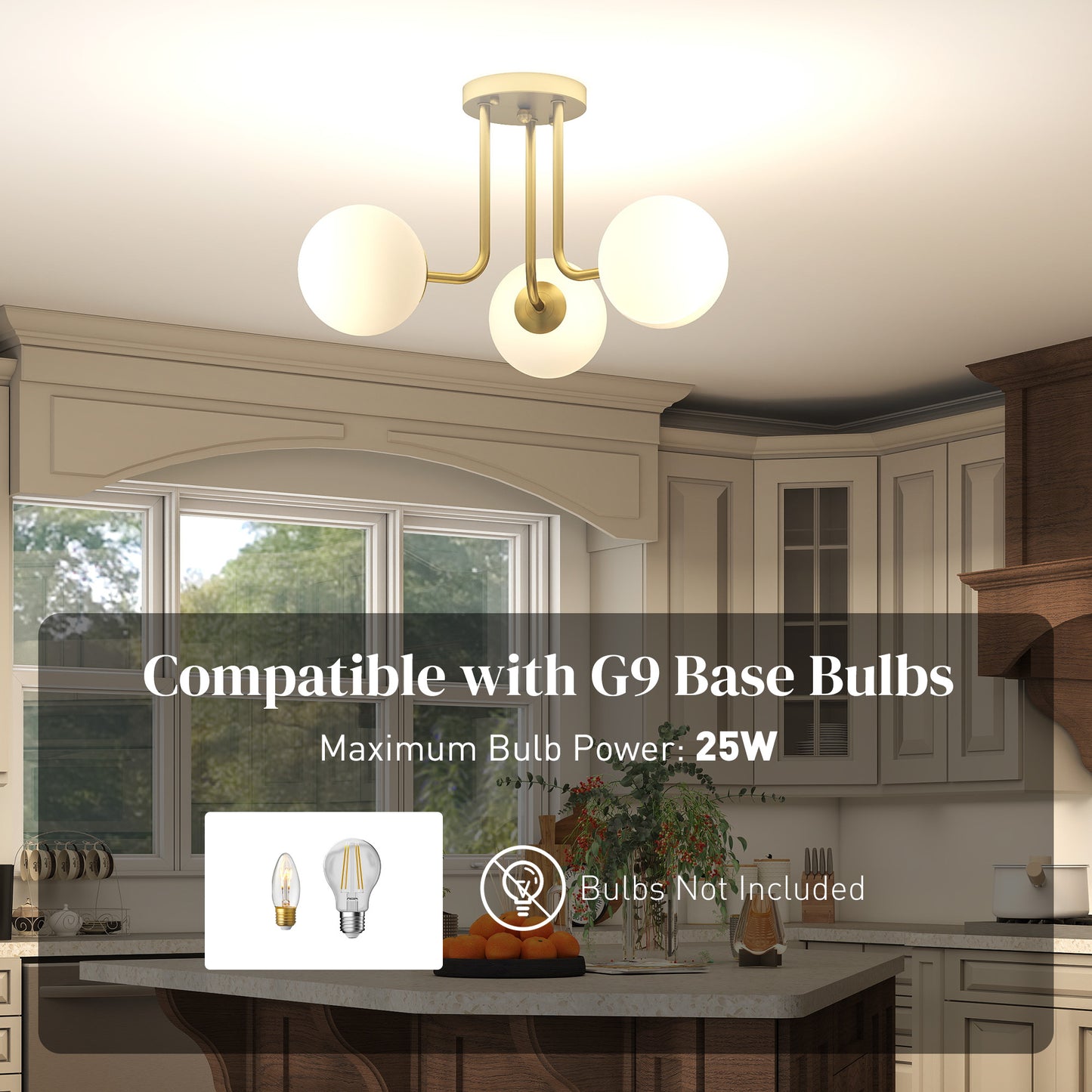 HOMCOM LED Ceiling Light With Globe Shades Modern 3 Light Fixture G9 Sockets Gold Tone For Living Room Bedroom Dining Room