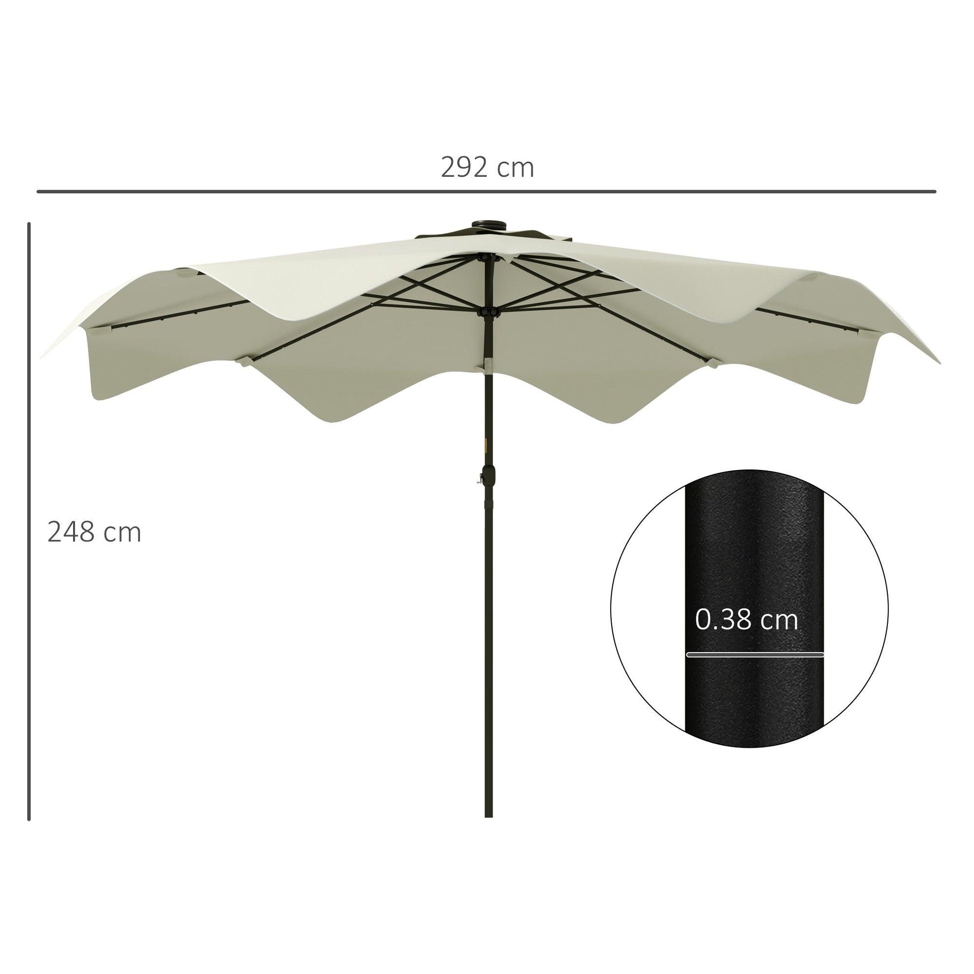 Outsunny Solar Patio Umbrella with LED and Tilt, Outdoor Market Table Umbrella Parasol with Crank, 3 x 3 (m), Cream White - ALL4U RETAILER LTD