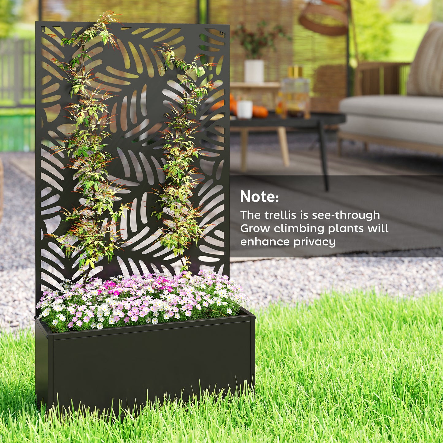 Outsunny Metal Garden Bed With Trellis Raised Planter For Wall Mounted Or Freestanding Privacy Screen 29L Soil