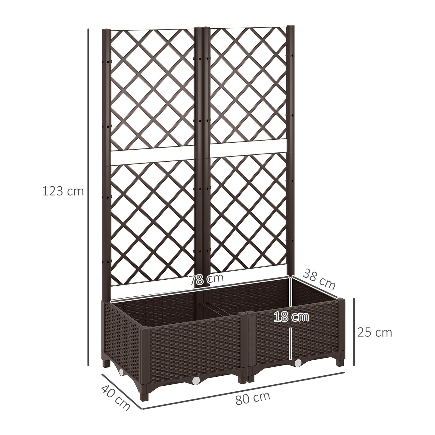 Outsunny Raised Garden Bed With Trellis Plastic Planter Box For Climbing Plants Vegetables And Flowers With Drainage