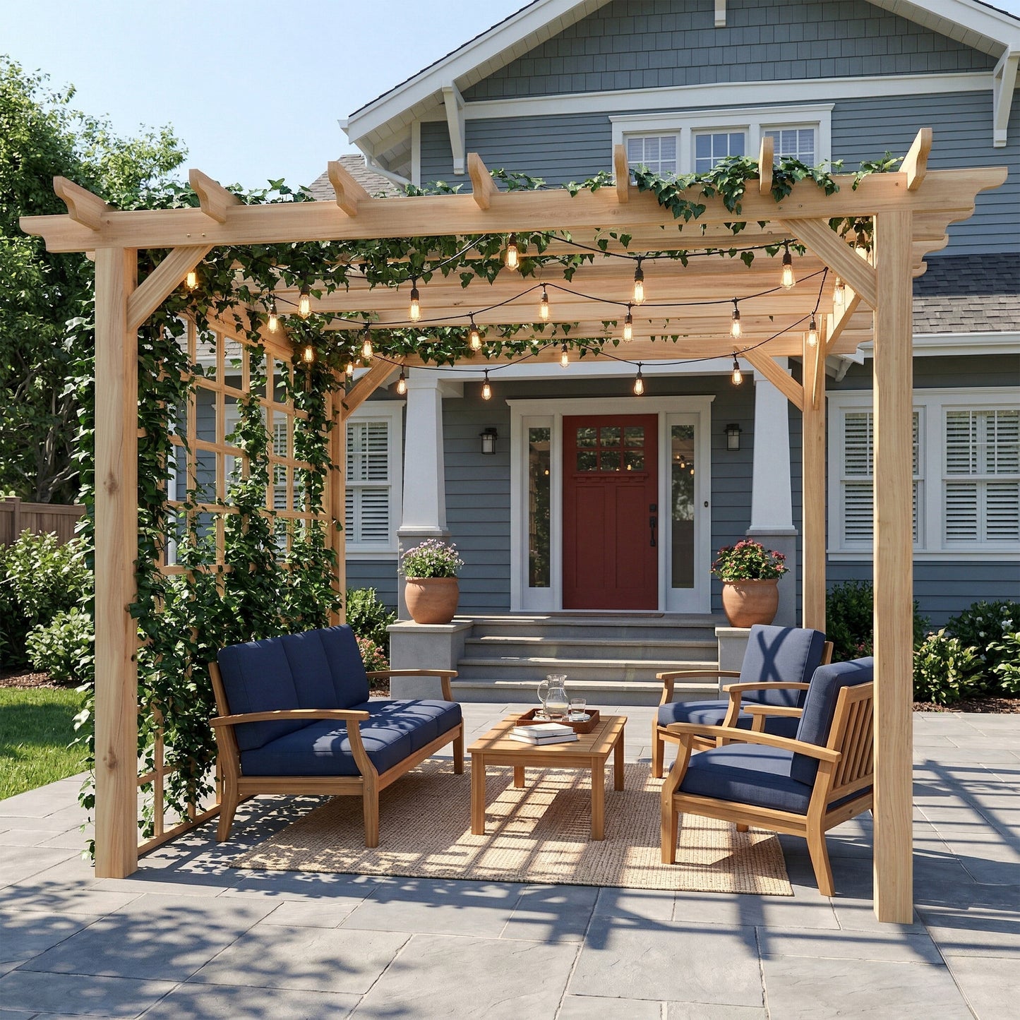 Outsunny 3x3 Meter Wooden Pergola Kit Garden Gazebo Arch With Trellis For Climbing Vines Flowers Nature Wood Finish