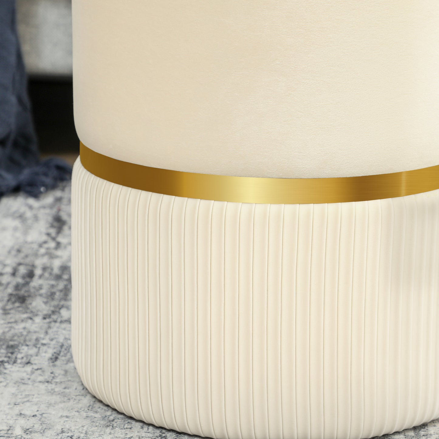 HOMCOM Velvet Upholstered Round Storage Ottoman With Removable Top Padded Seat And Hidden Storage Beige