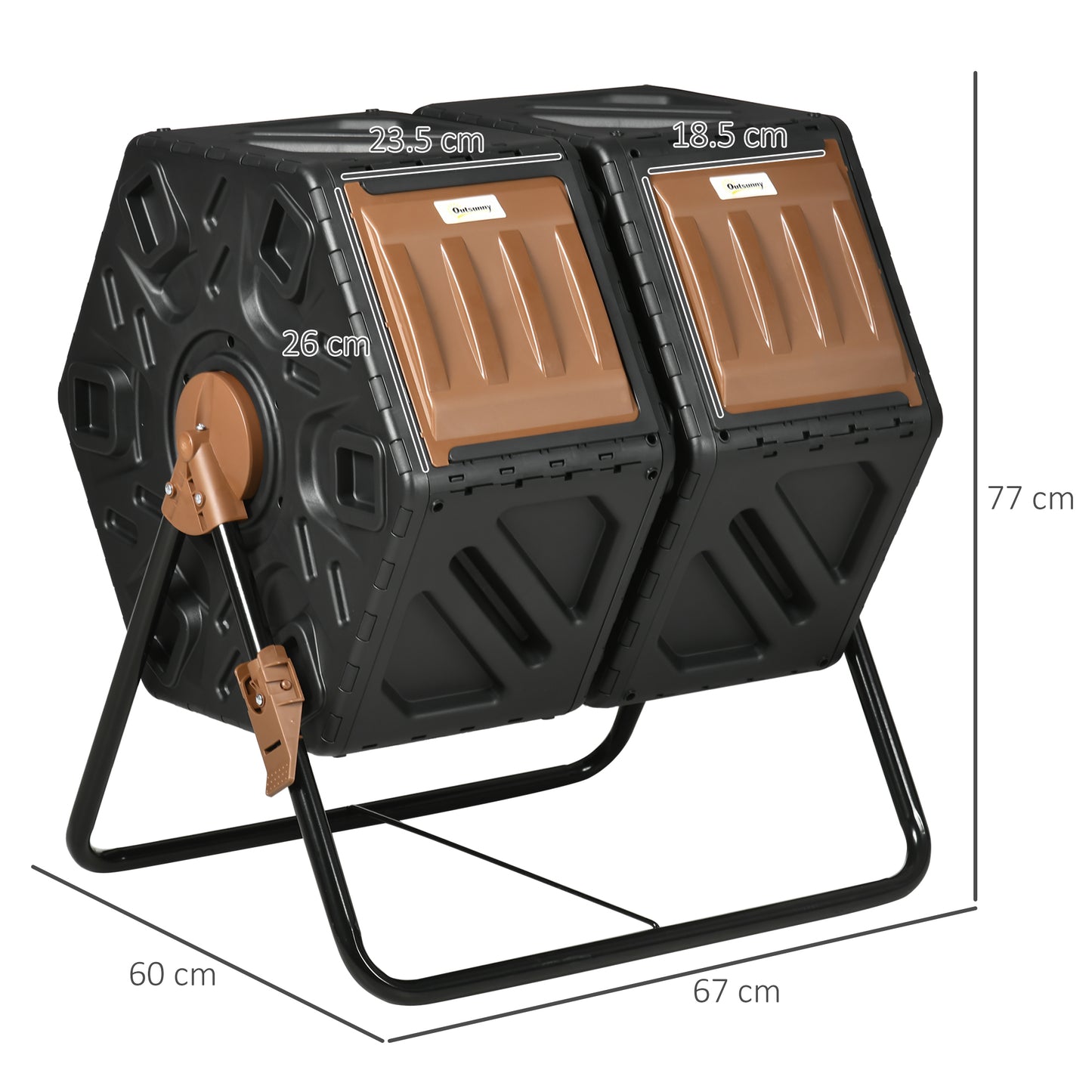 Outsunny 130L Double Chamber Composter Outdoor Garden Waste Bin Black For Eco Friendly Home Composting