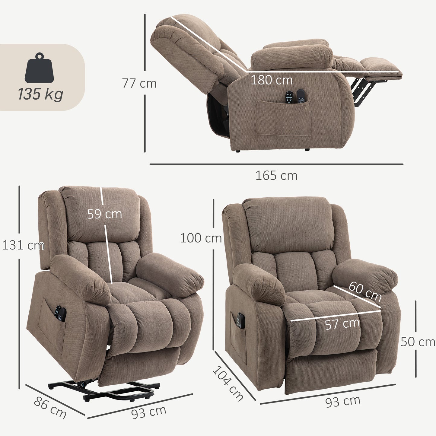 HOMCOM Electric Recliner Lift Chair With Eight Massage Points And Lumbar Heat, USB Port, Light Brown