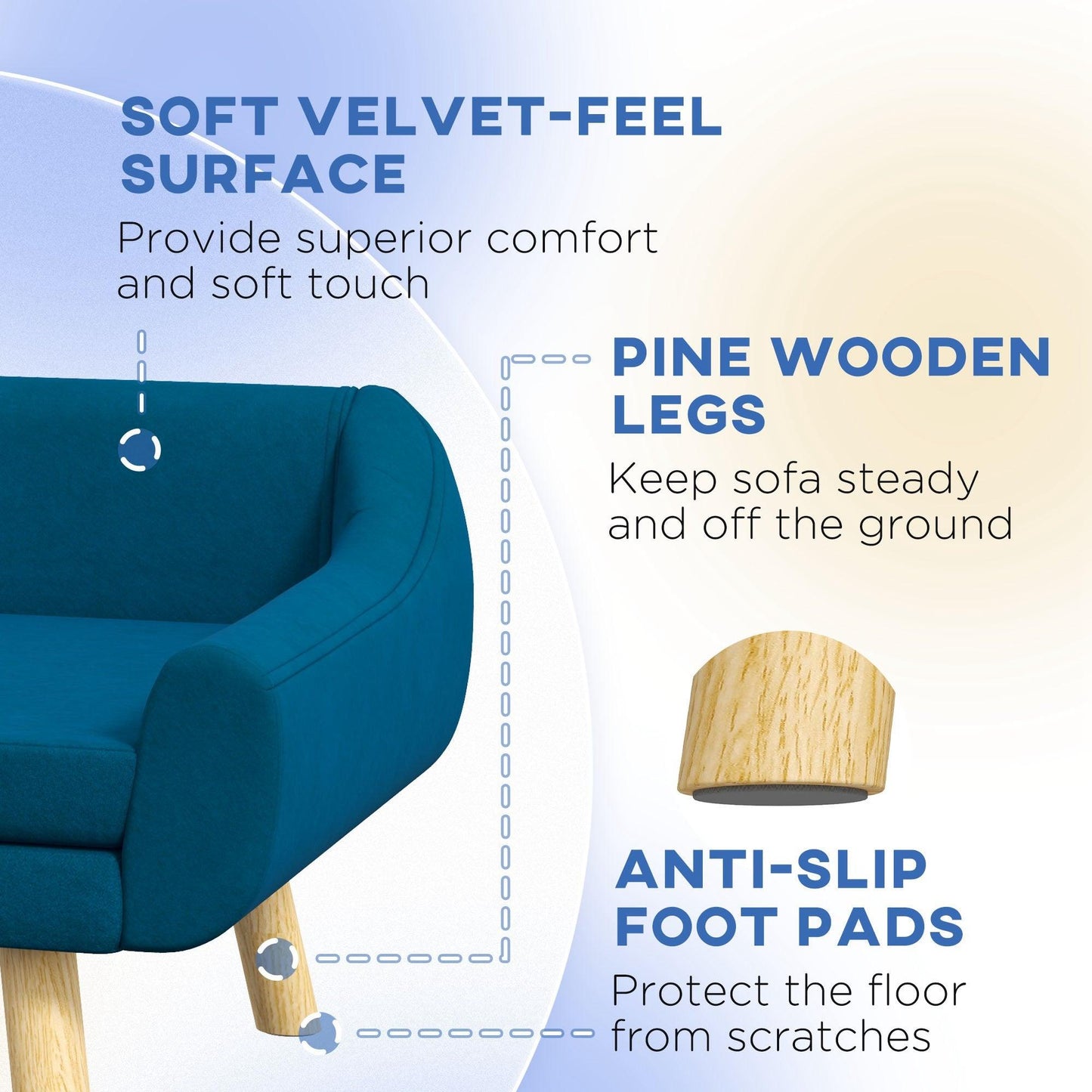 PawHut Blue Pet Sofa Bed, Wooden Frame, Removable Cover, Medium/Large Dogs - ALL4U RETAILER LTD