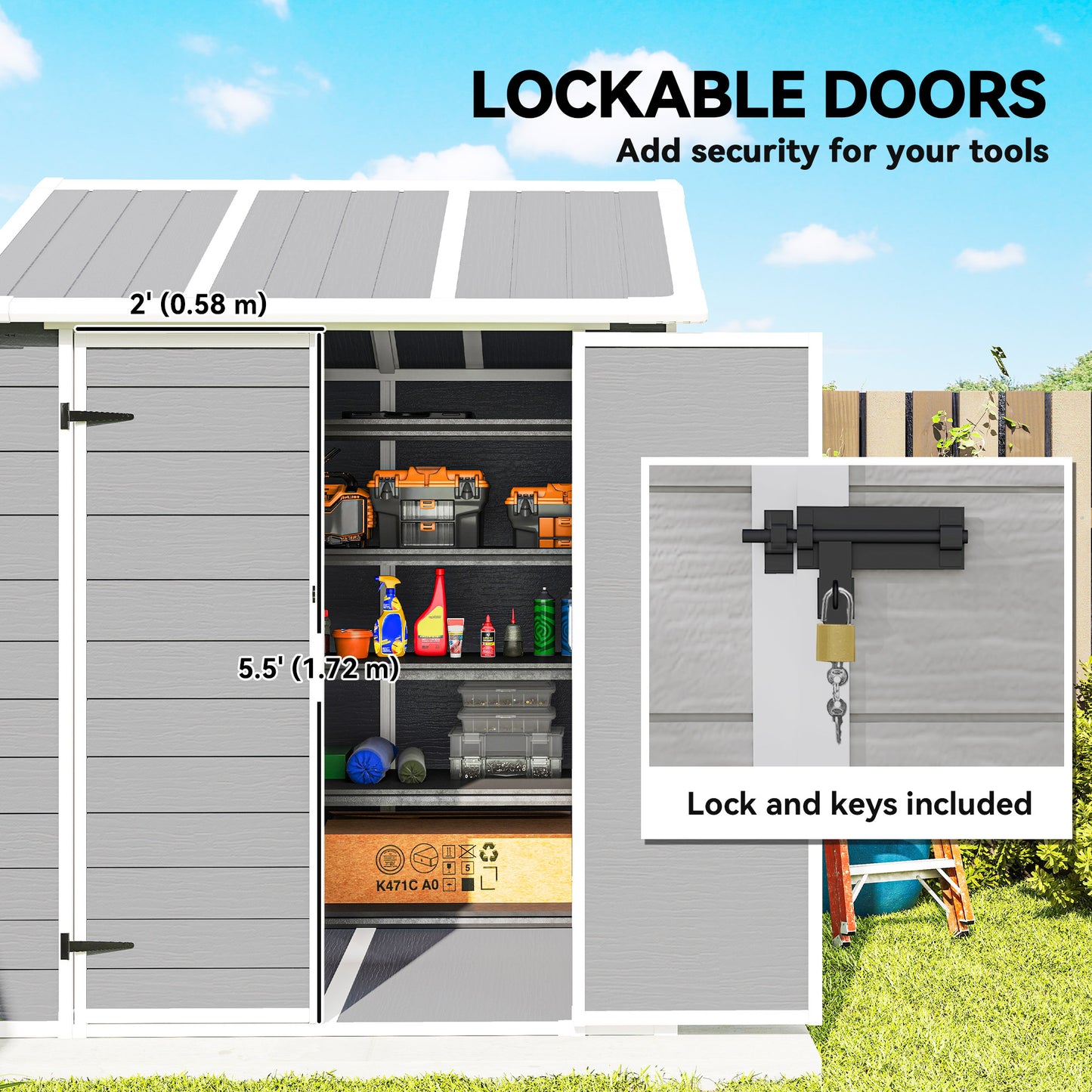 Outsunny 6 By 6ft Wood Effect Resin Garden Tool Shed With Floor Window Lockable Doors And Vents Grey