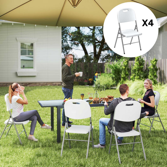 Outsunny Set Of Four Foldable Outdoor Chairs White Powder Coated Steel Frame With Carry Handles