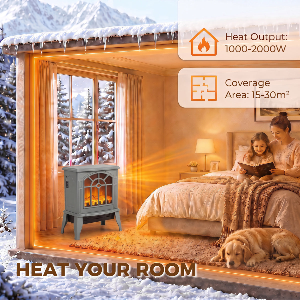 Freestanding Electric Log Burner Fireplace With Led Flames