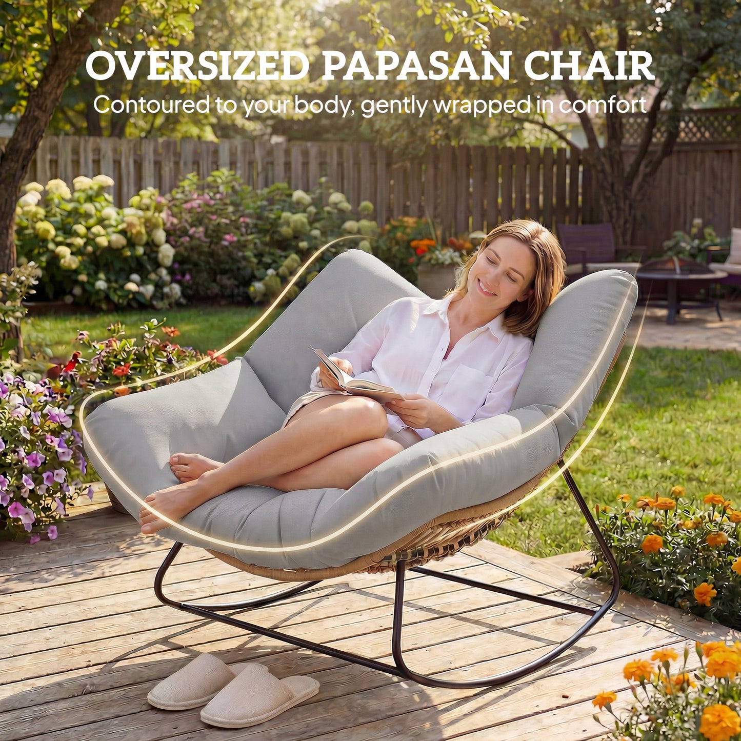 Outsunny Indoor Outdoor Oversized Rocking Egg Chair With Cushion For Living Room Garden Patio Light Grey
