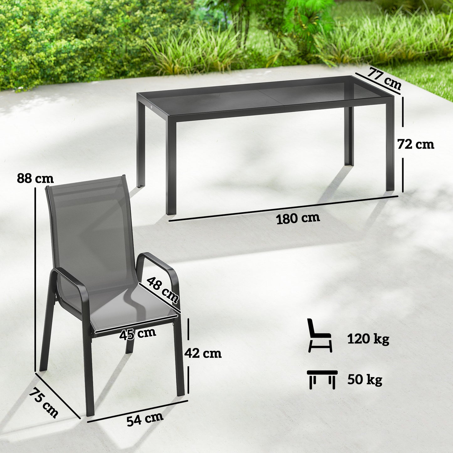 Outsunny 9 Piece Garden Dining Set for 8 with Tempered Glass Table Top Outdoor Patio Furniture in Dark Grey