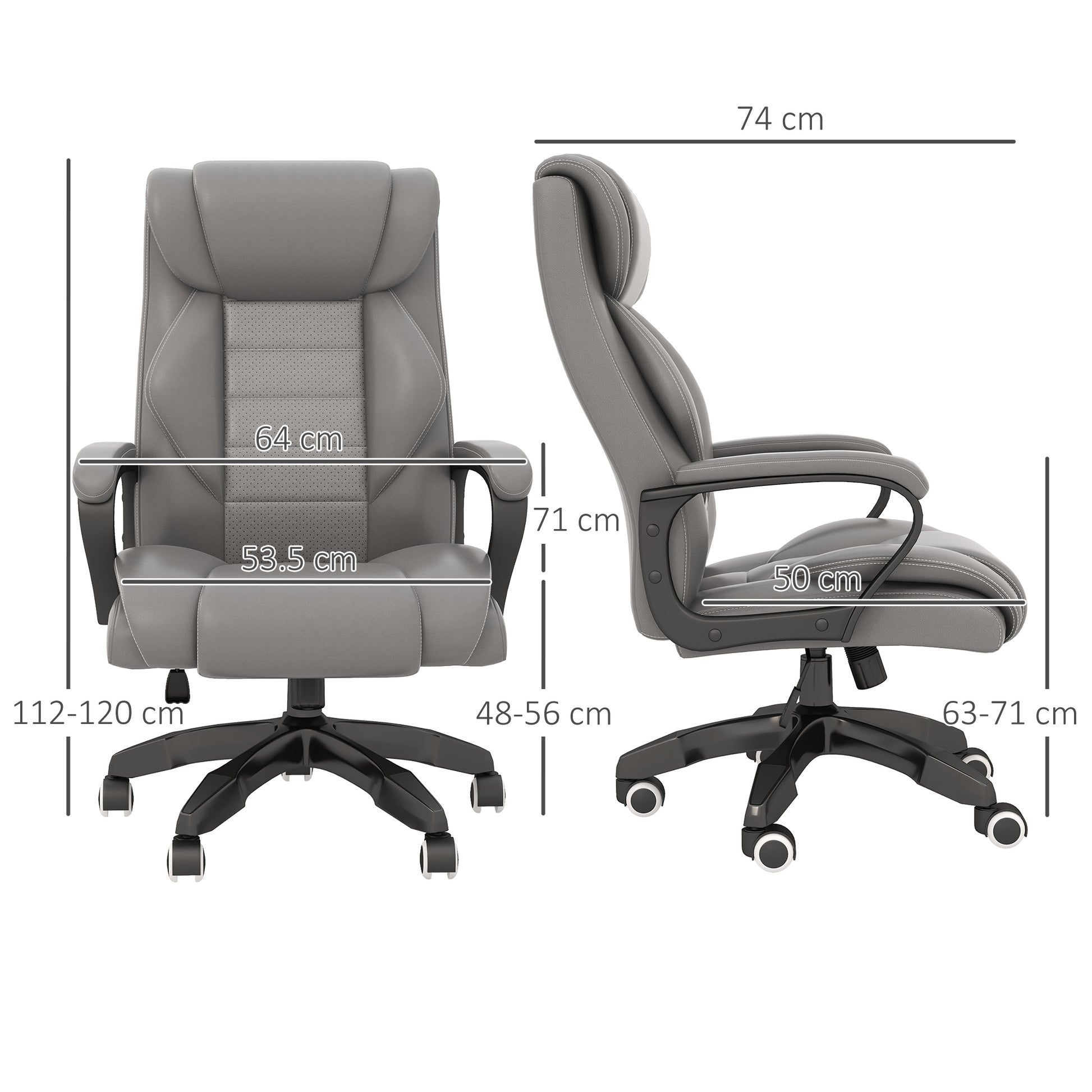 Vinsetto High Back Massage Office Chair with Adjustable Swivel Seat and Extra Padding, Grey - ALL4U RETAILER LTD