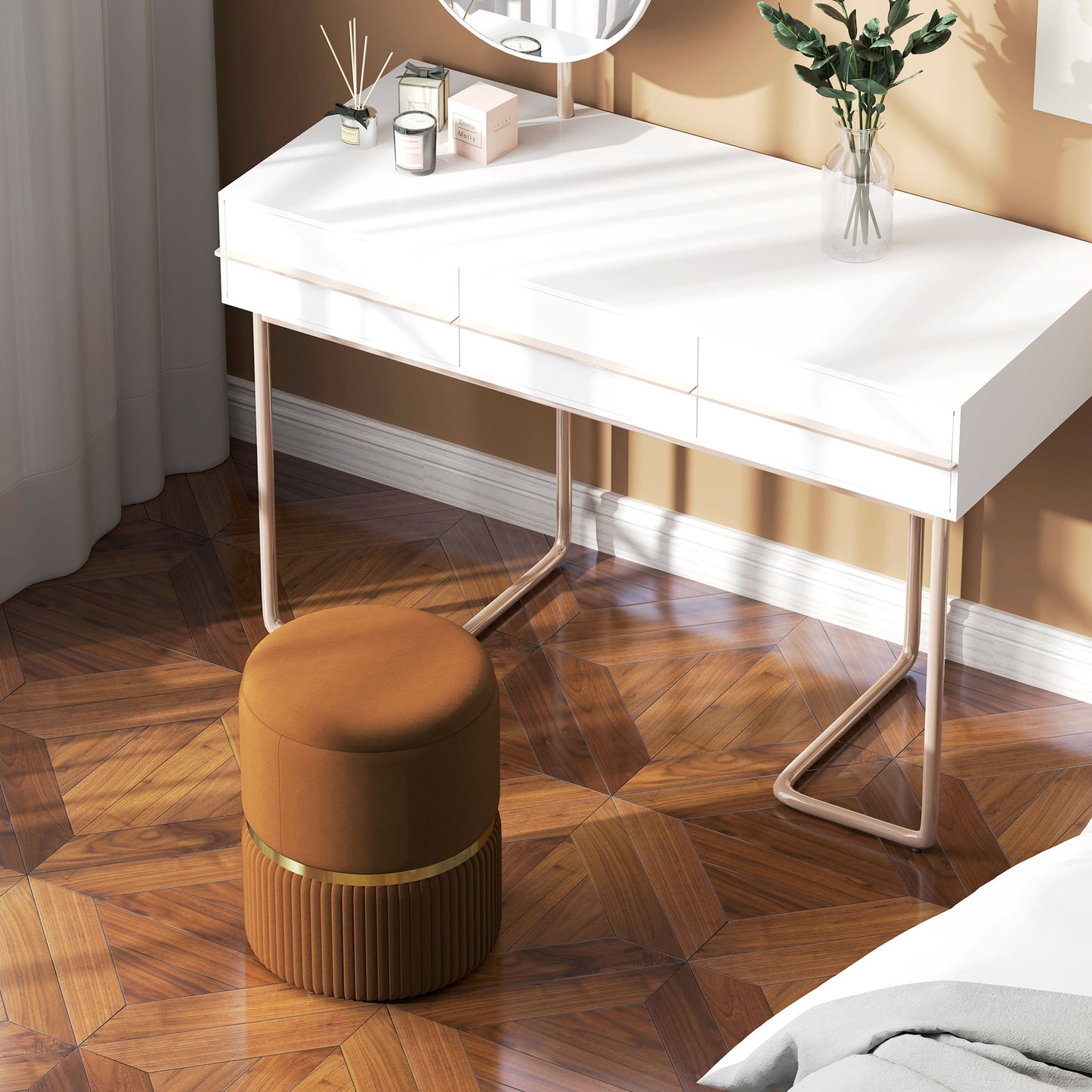HOMCOM Velvet-Feel Storage Ottoman Brown With Hidden Storage, Sturdy MDF Frame And Protective Foot Pads
