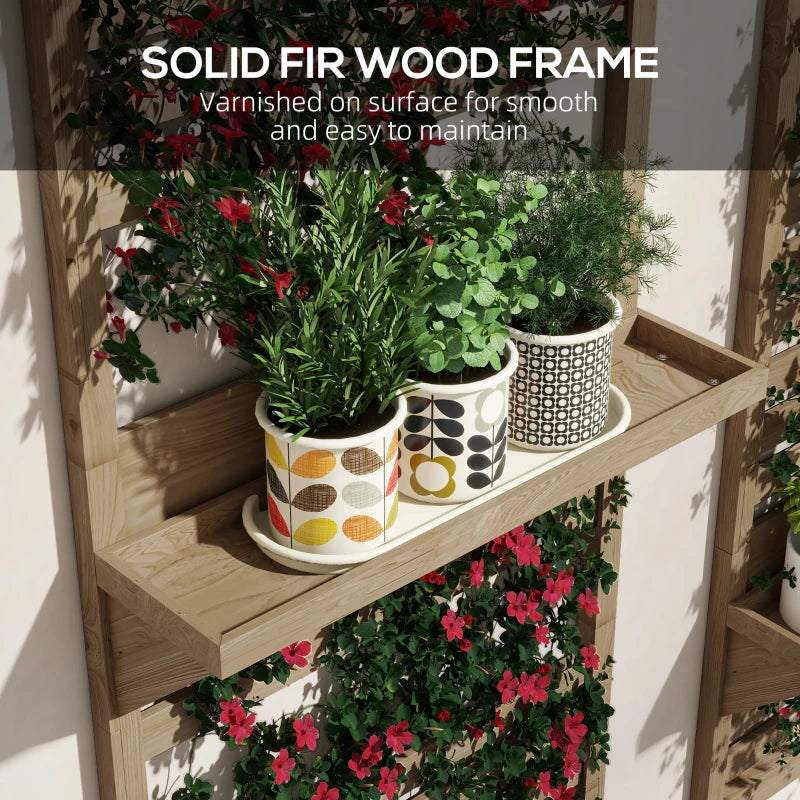 Outsunny Set of 2 Wall Mounted Plant Stands - Fir Wood Flower Stand with Shelves and Slatted Trellis for Patio, Balcony, Porch | Space-Saving Vertical Garden Décor - ALL4U RETAILER LTD