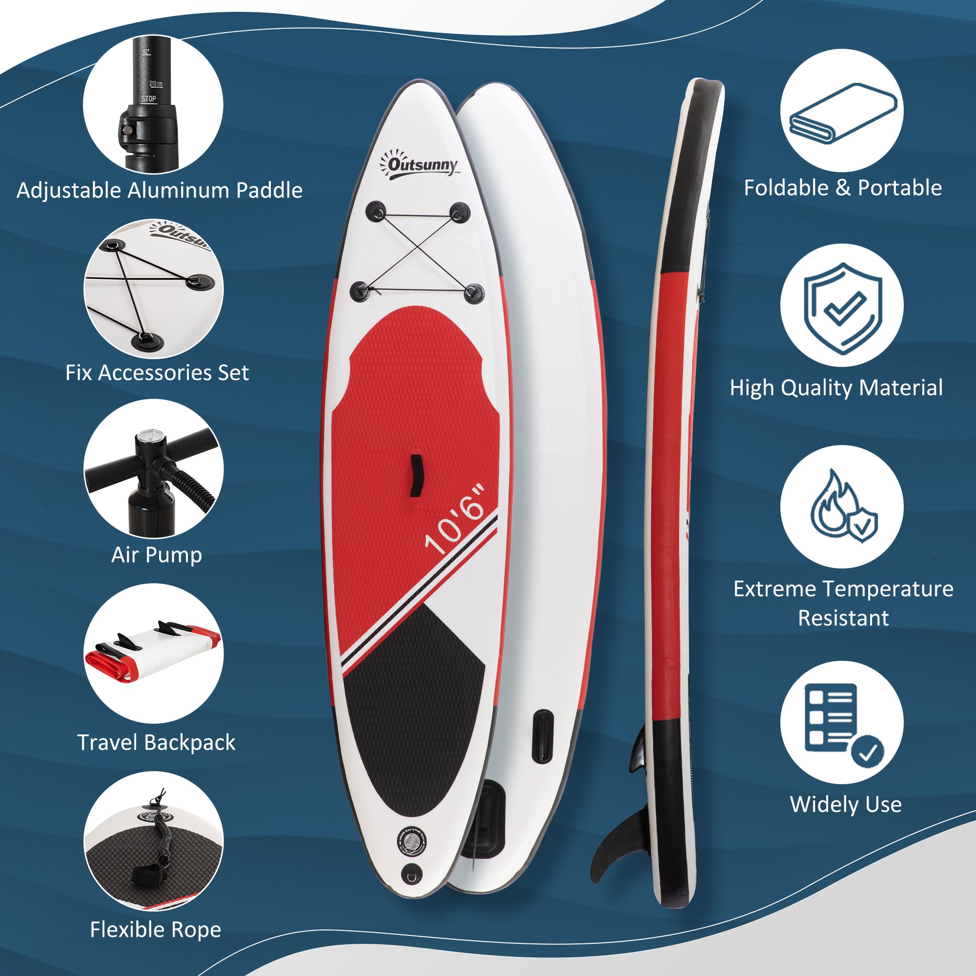 Outsunny Inflatable Stand Up Paddle Board Set with Accessories - Non-Slip Deck, Adjustable Aluminium Paddle & Travel Backpack, White - ALL4U RETAILER LTD