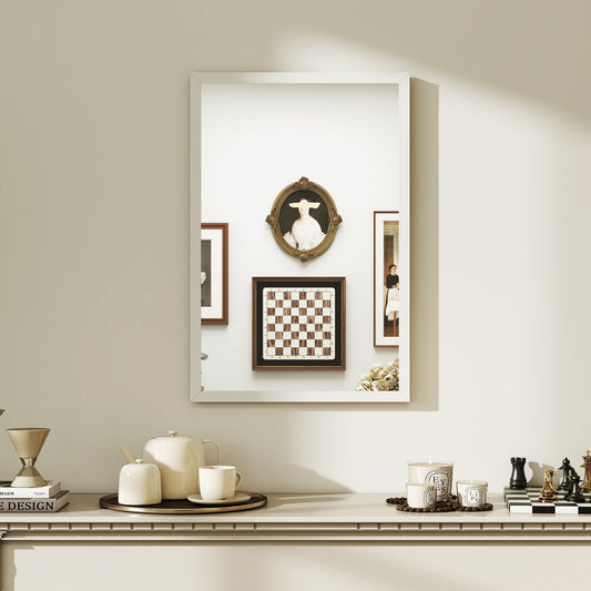 HOMCOM Wall Mounted Bathroom Mirror 60x40 cm White for Living Room Bedroom Hallway