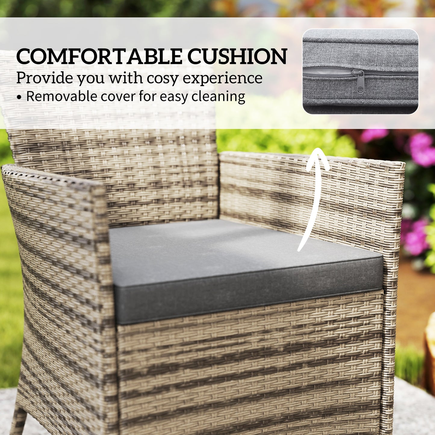 Outsunny Five Piece Rattan Garden Set With Two Tier Table Grey Outdoor Patio Furniture