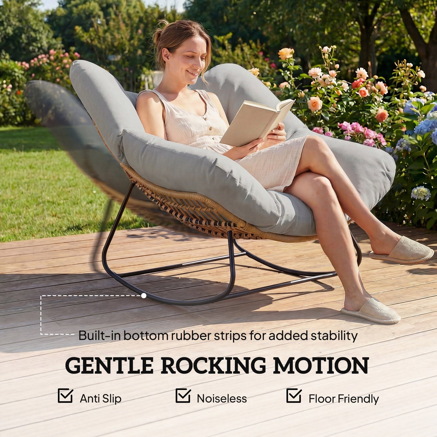 Outsunny Indoor Outdoor Oversized Rocking Egg Chair With Cushion For Living Room Garden Patio Light Grey