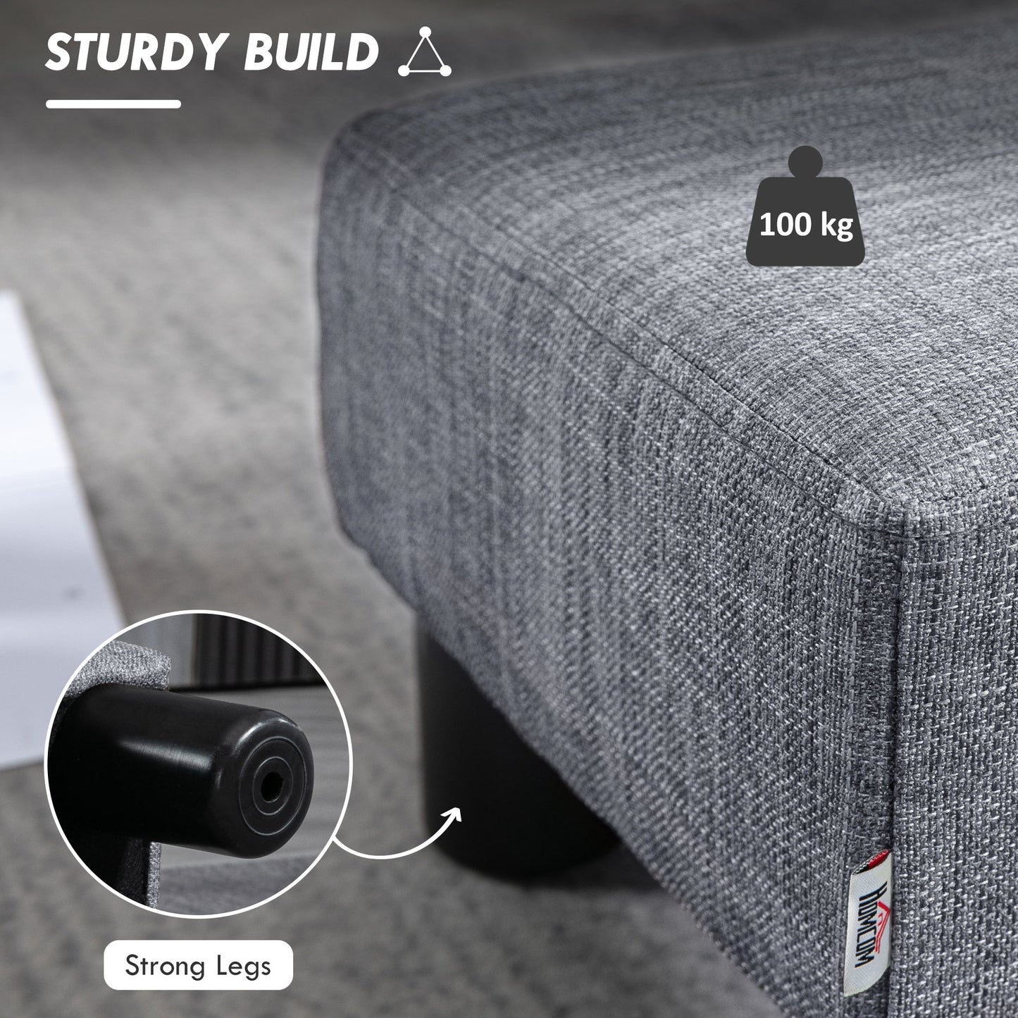HOMCOM Linen Fabric Footstool Ottoman Cube With 4 Plastic Legs Grey Upholstered Footrest For Living Room