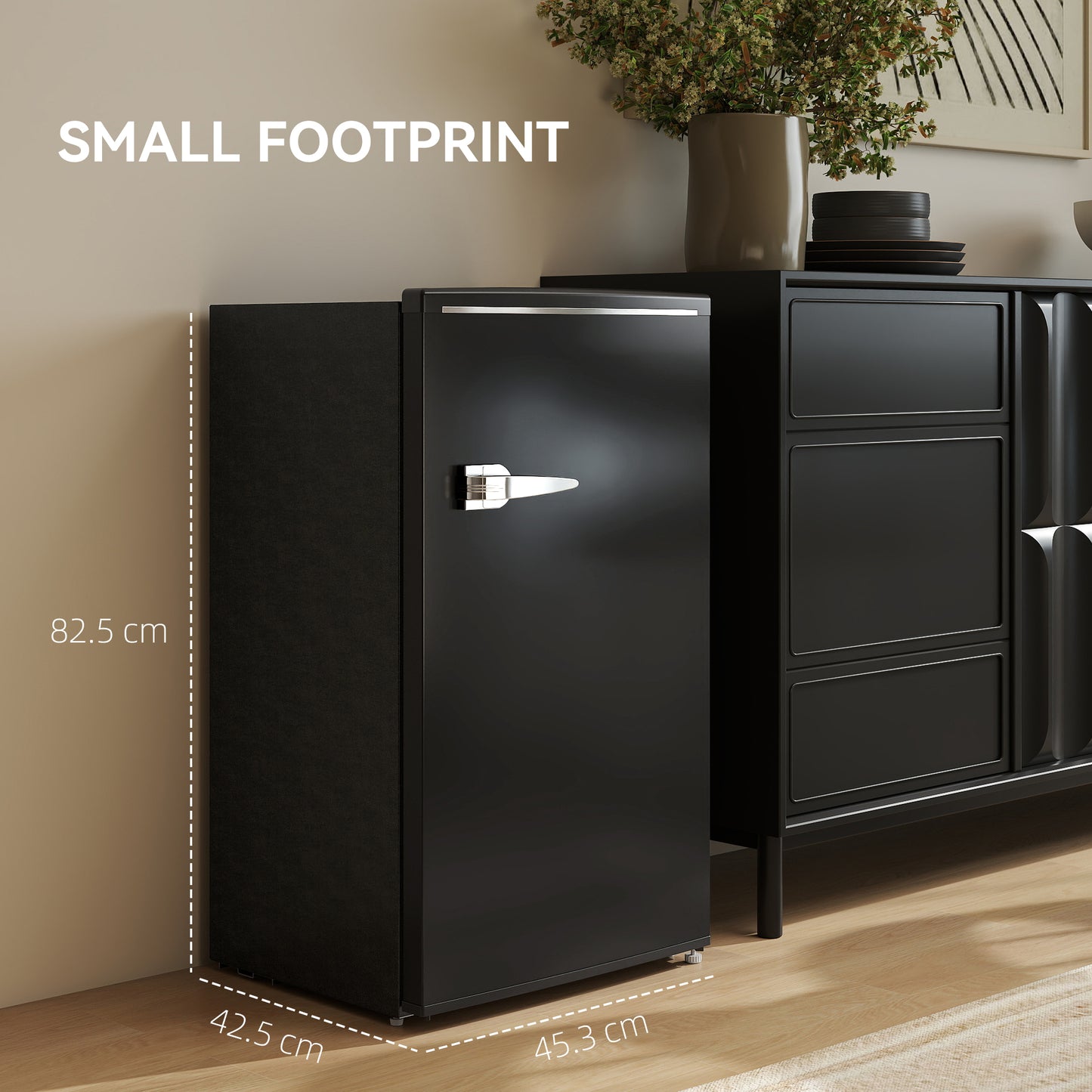 HOMCOM 85L Under Counter Fridge Retro Refrigerator With Chiller Box Glass Shelves Adjustable Thermostat Black