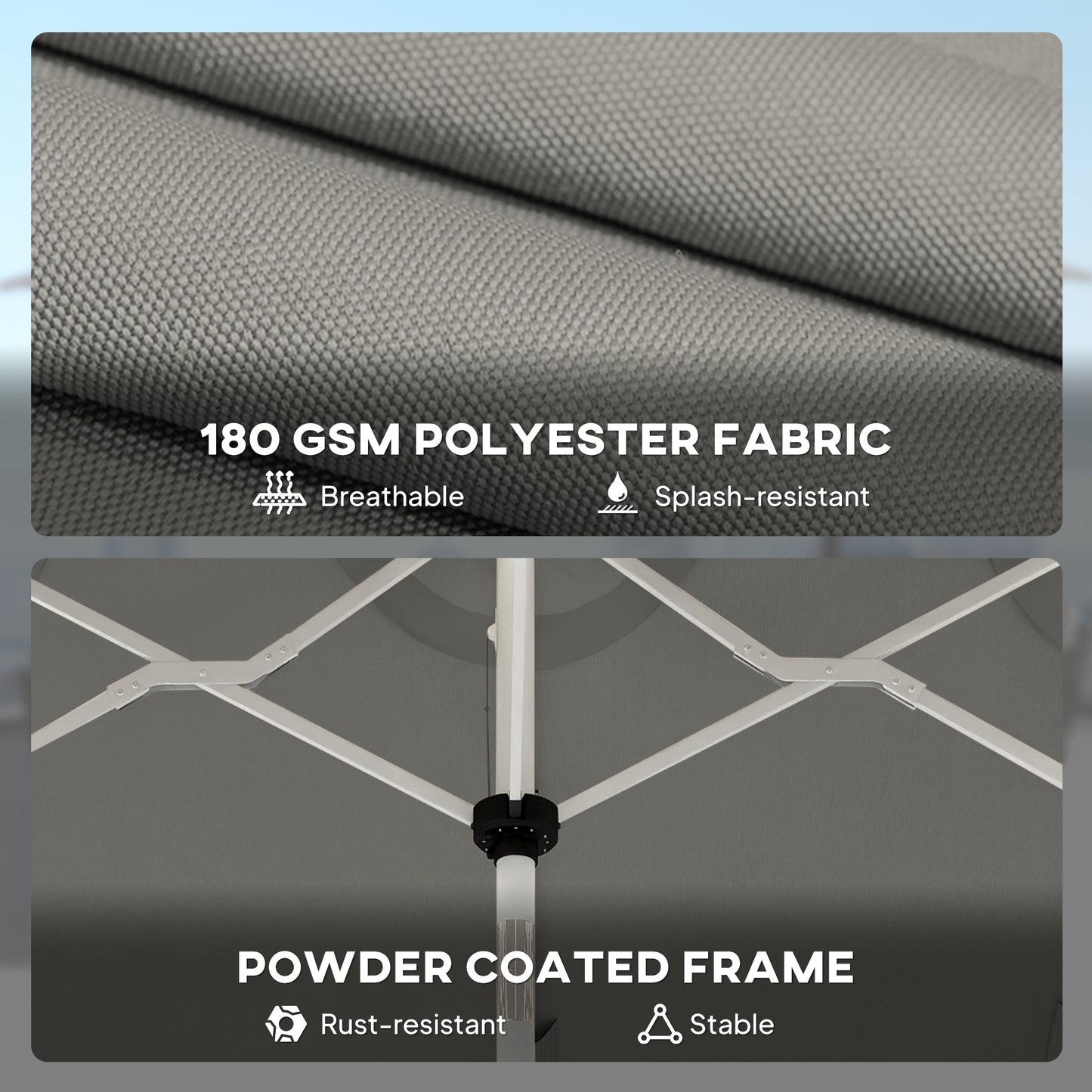Outsunny 3m Double Sided Garden Parasol With LED Solar Lights Outdoor Extra Large Crank Handle Grey