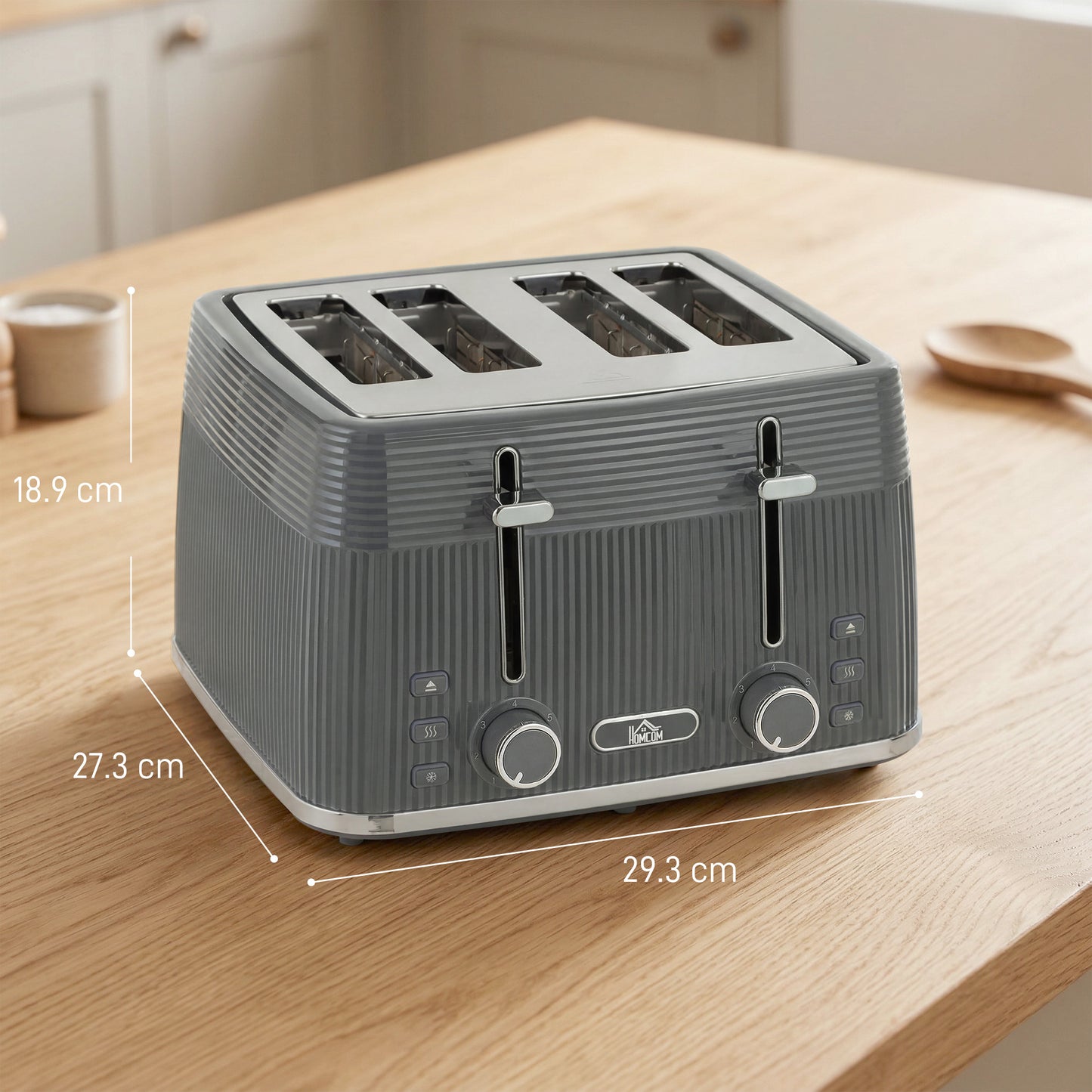 HOMCOM 4 Slice Toaster with Dual Controls and 7 Browning Levels Removable Crumb Tray Grey