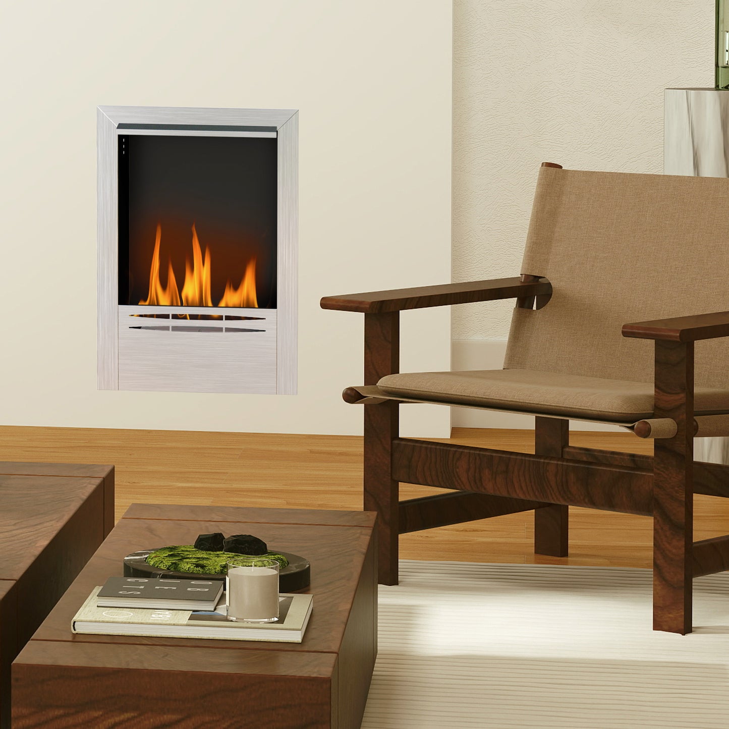 HOMCOM Stainless Steel Bioethanol Fireplace With 0.9L Burner Silver Tone Faux Flame Effect Up To 3.3 Hours Burn Time