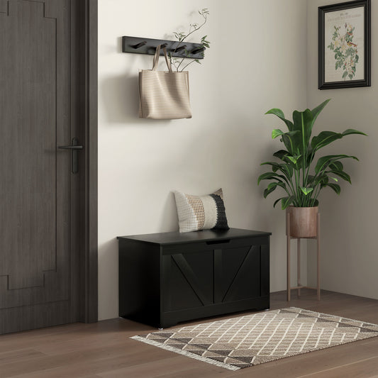 HOMCOM 100L Storage Ottoman Bench With Safety Hinges Black Wood Effect For Living Room Storage And Seating