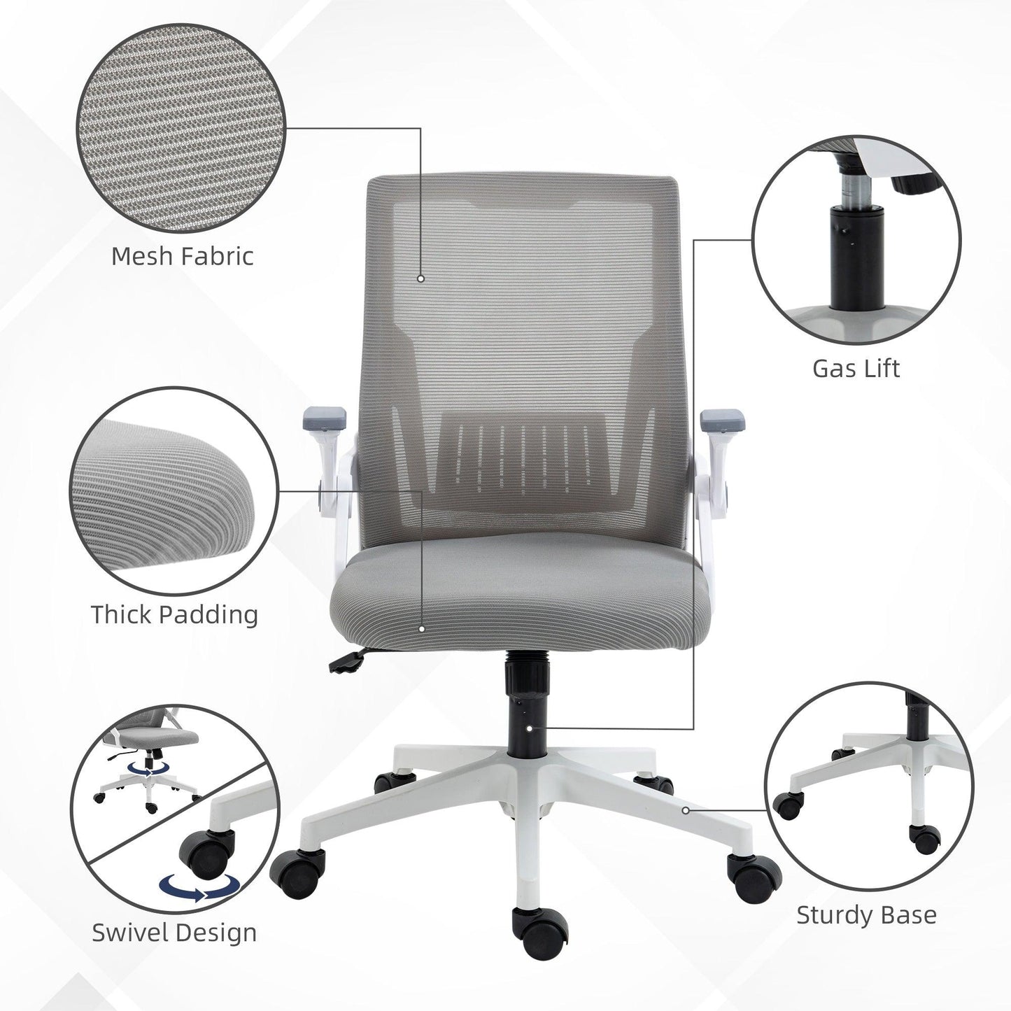 Vinsetto Mesh Office Chair for Home with Lumbar Support, Flip-up Arm, Wheels - ALL4U RETAILER LTD