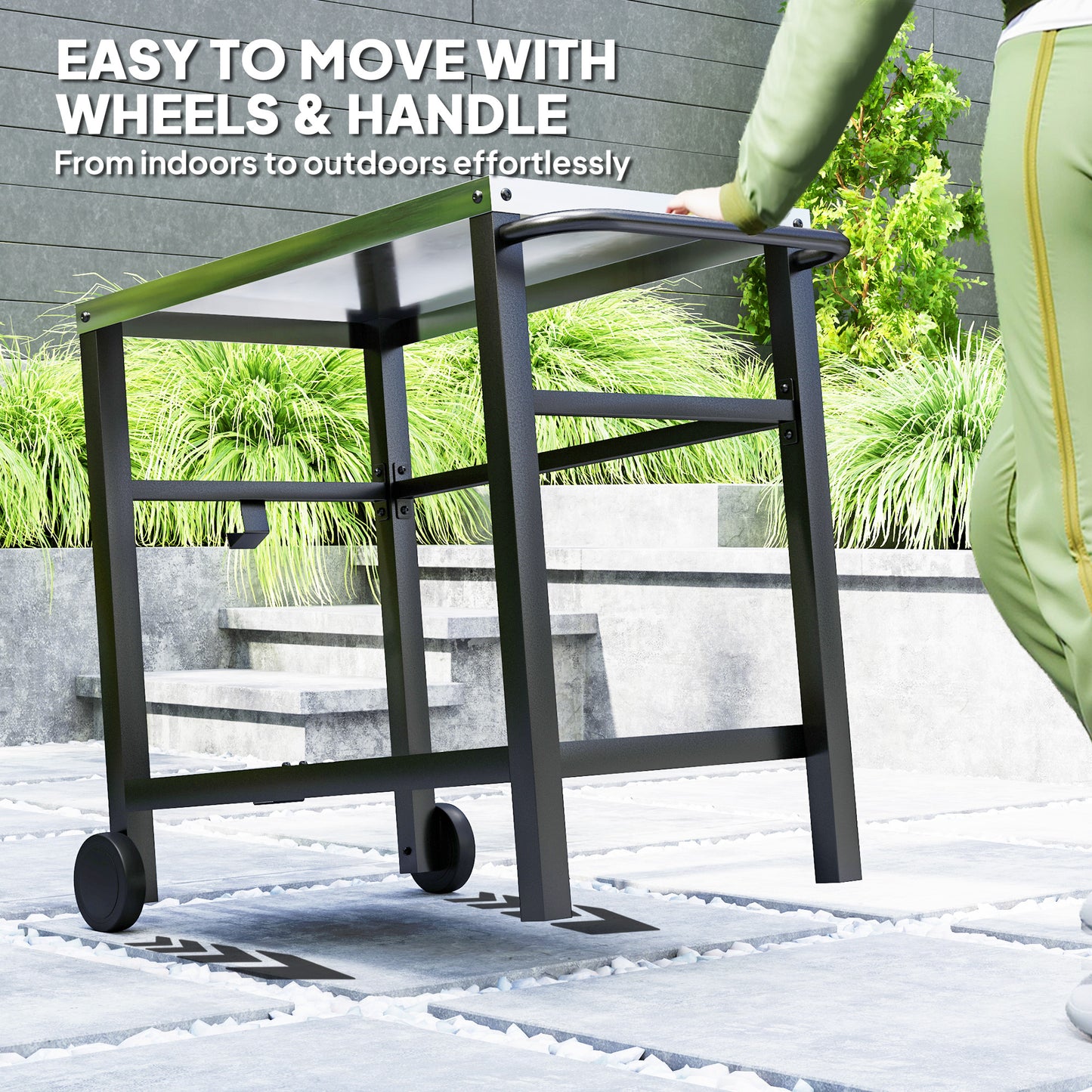 Outsunny Outdoor Grill Cart with Stainless Steel Top Two Shelf Portable BBQ Trolley with Hooks Wheels Charcoal Grey