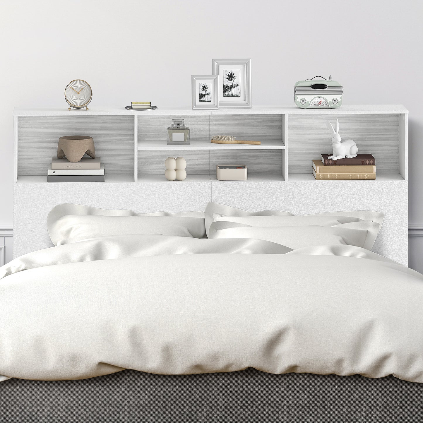 HOMCOM King Size Freestanding Bed Headboard With Storage 4 Open Compartments For Bedroom White