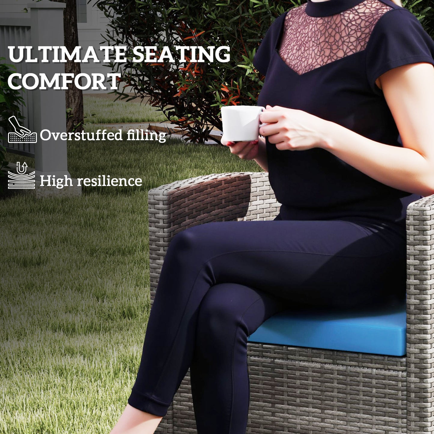 Outsunny Outdoor Seat Cushions for Rattan Furniture 3 Pack Sky Blue Cushions for Garden Set