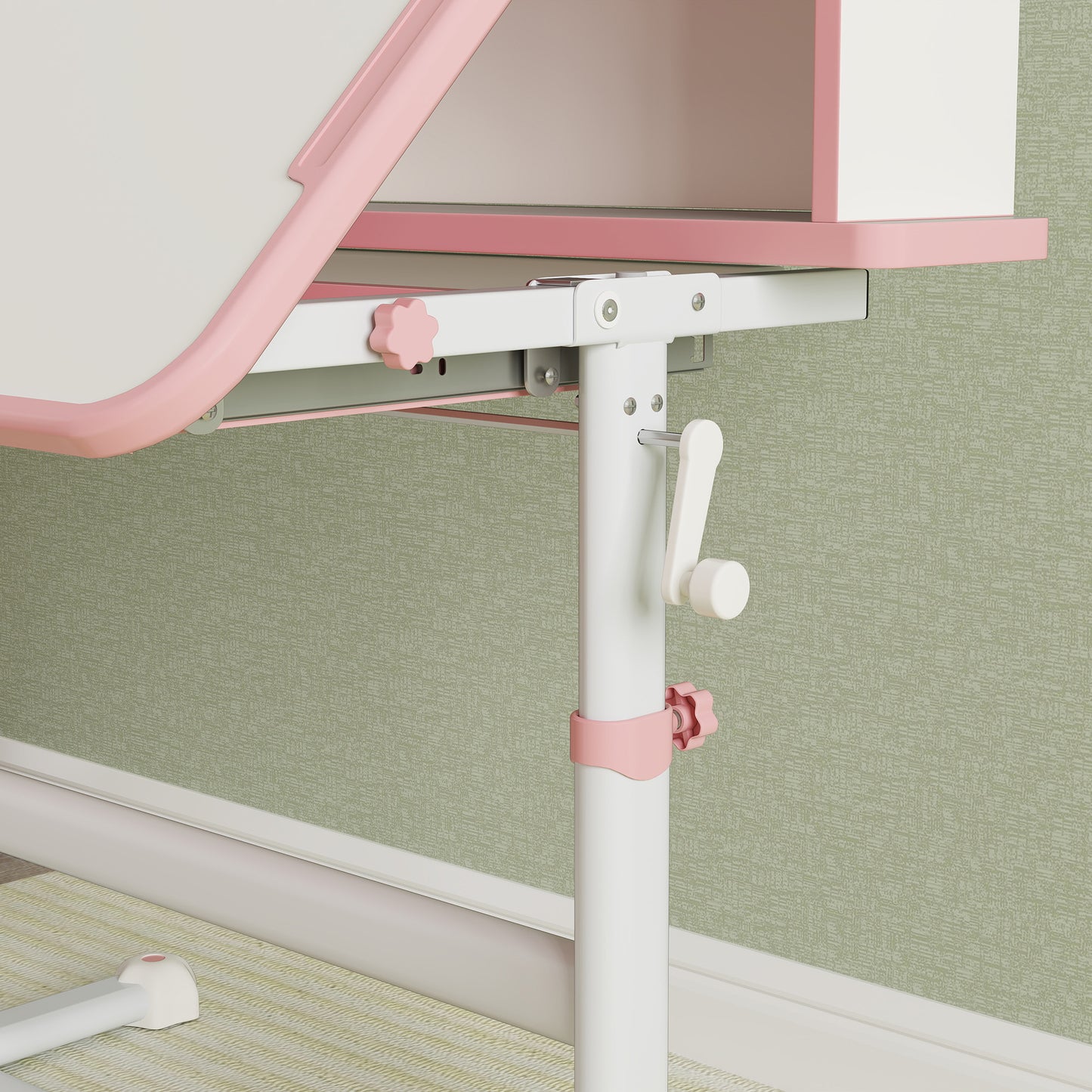 Adjustable Pink Children's Study Desk and Chair Set with Tiltable Top and Reading Rack